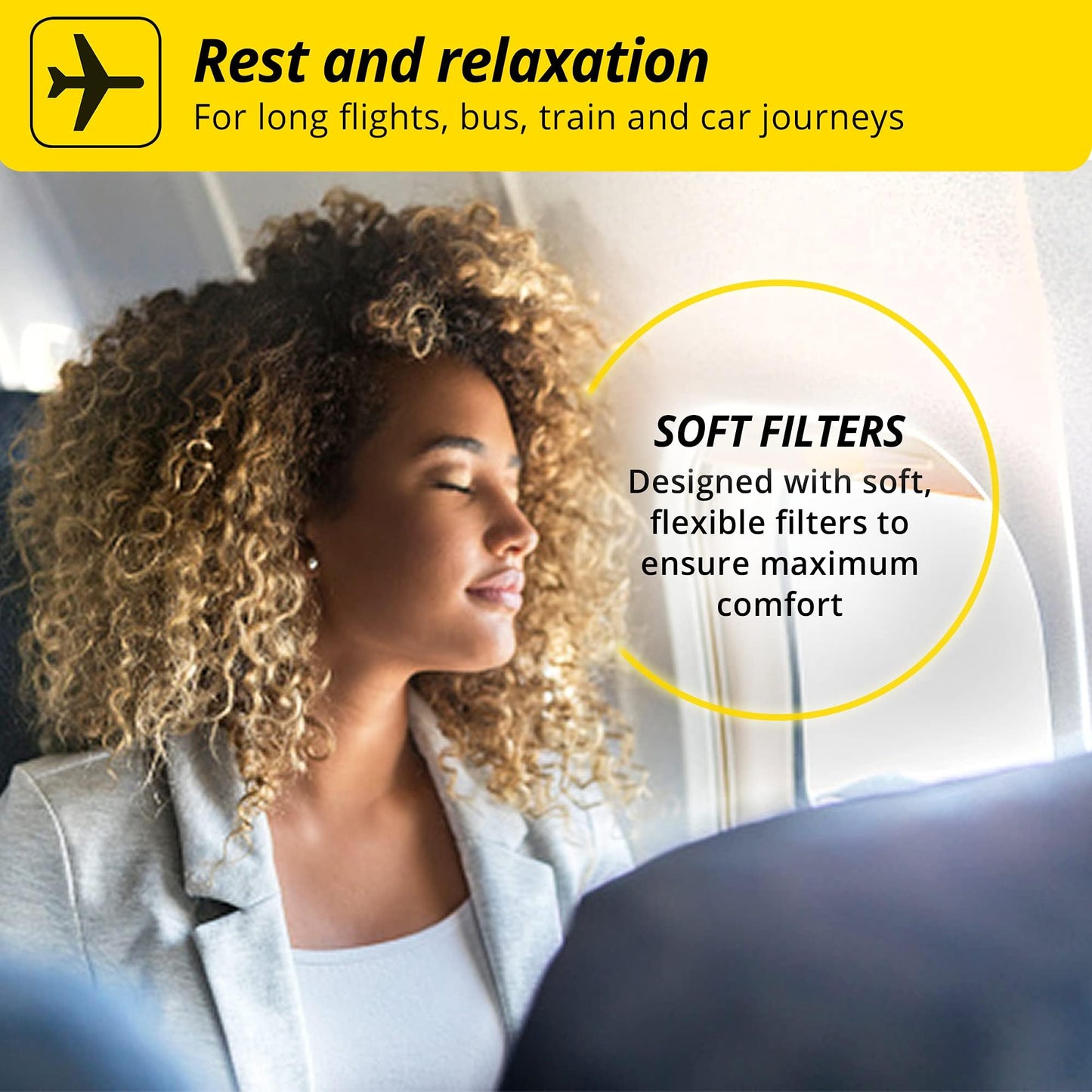 Alpine FlyFit Tapones para los oídos para avión - Regulan la presión del aire para prevenir el dolor de tímpano - Filtros suaves diseñados para viajar - Hipoalergénico cómodo - Tapones reutilizables