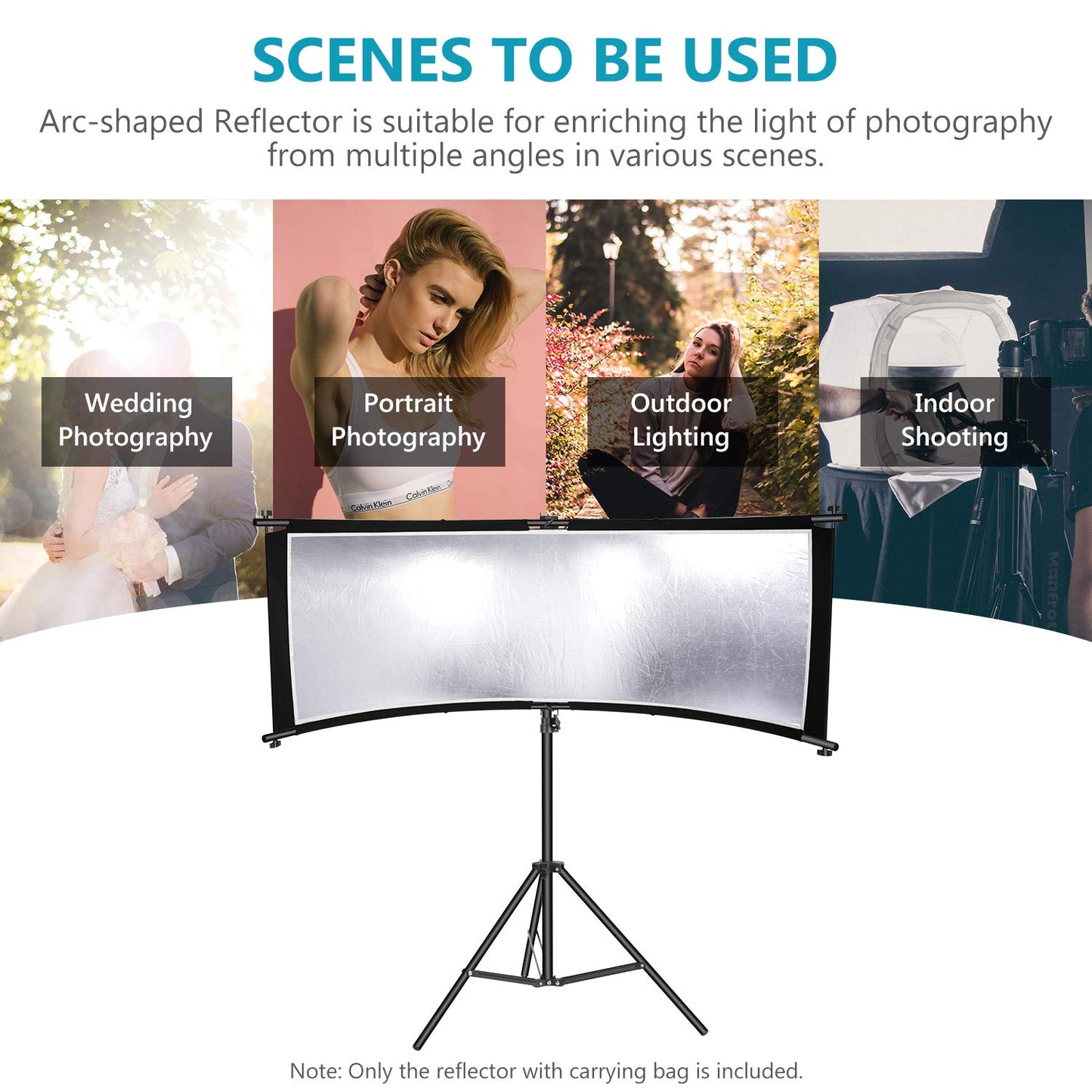 NEEWER Clamshell Difusor Reflector de Luz con Bolsa de Transporte,39”×18”/100x45cm Reflector de Iluminación Curvo para Estudio de Video y Fotografía, Negro/Blanco/Dorado/Plateado (Soporte no Incluido)