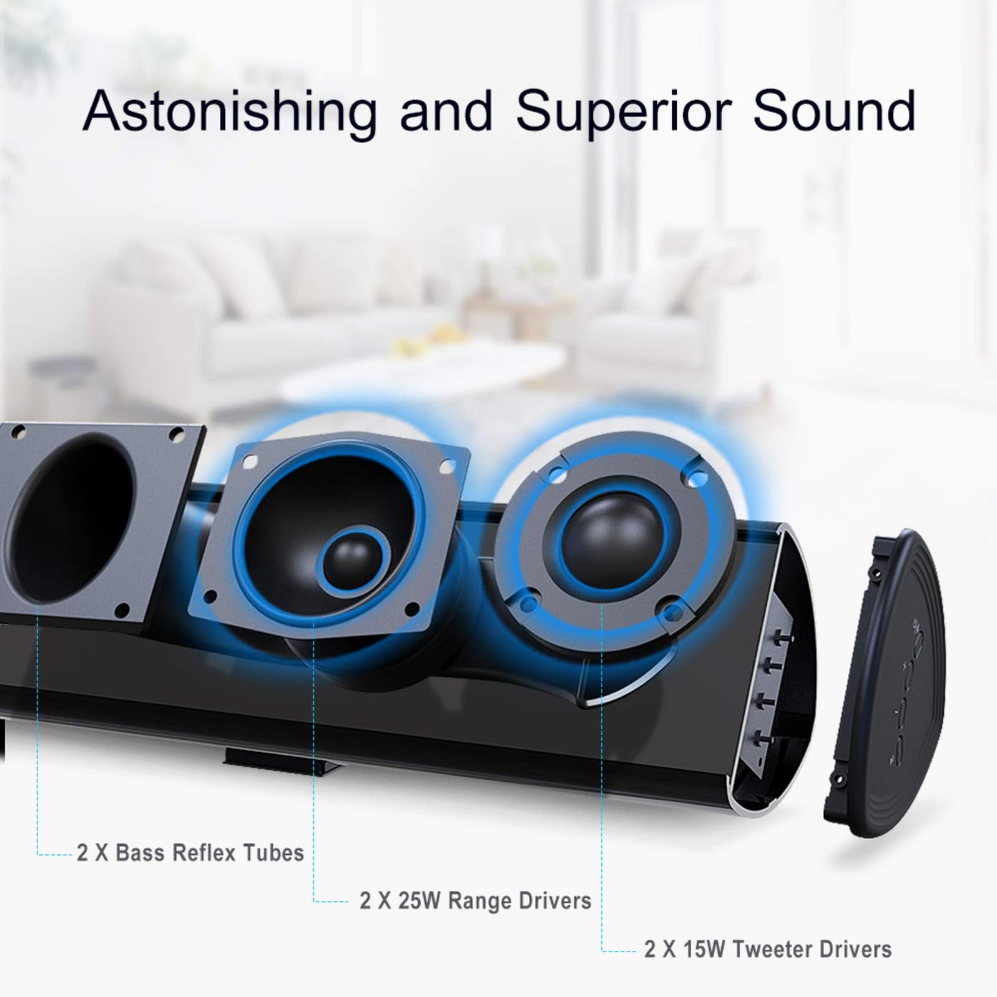 BESTISAN Barra de Sonido de 80 W, 34 Pulgadas, Barra de Sonido Bluetooth 5.0 inalámbrico y con Cable para Cine en casa (DSP, bajo Ajustable, Cable óptico Incluido)