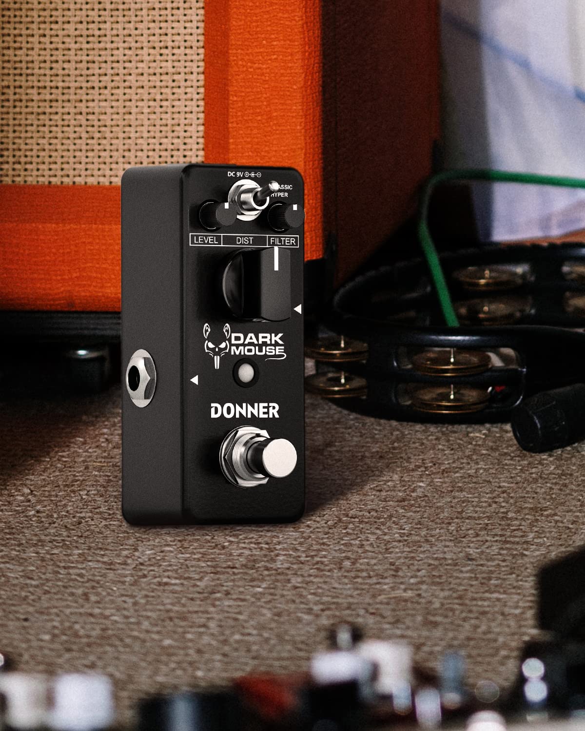 Donner - Pedal de distorsión de mouse oscuro para pedalera, guitarra eléctrica, 2 modos, clásico hiper crujiente a borrosa, pedal de guitarra True Bypass
