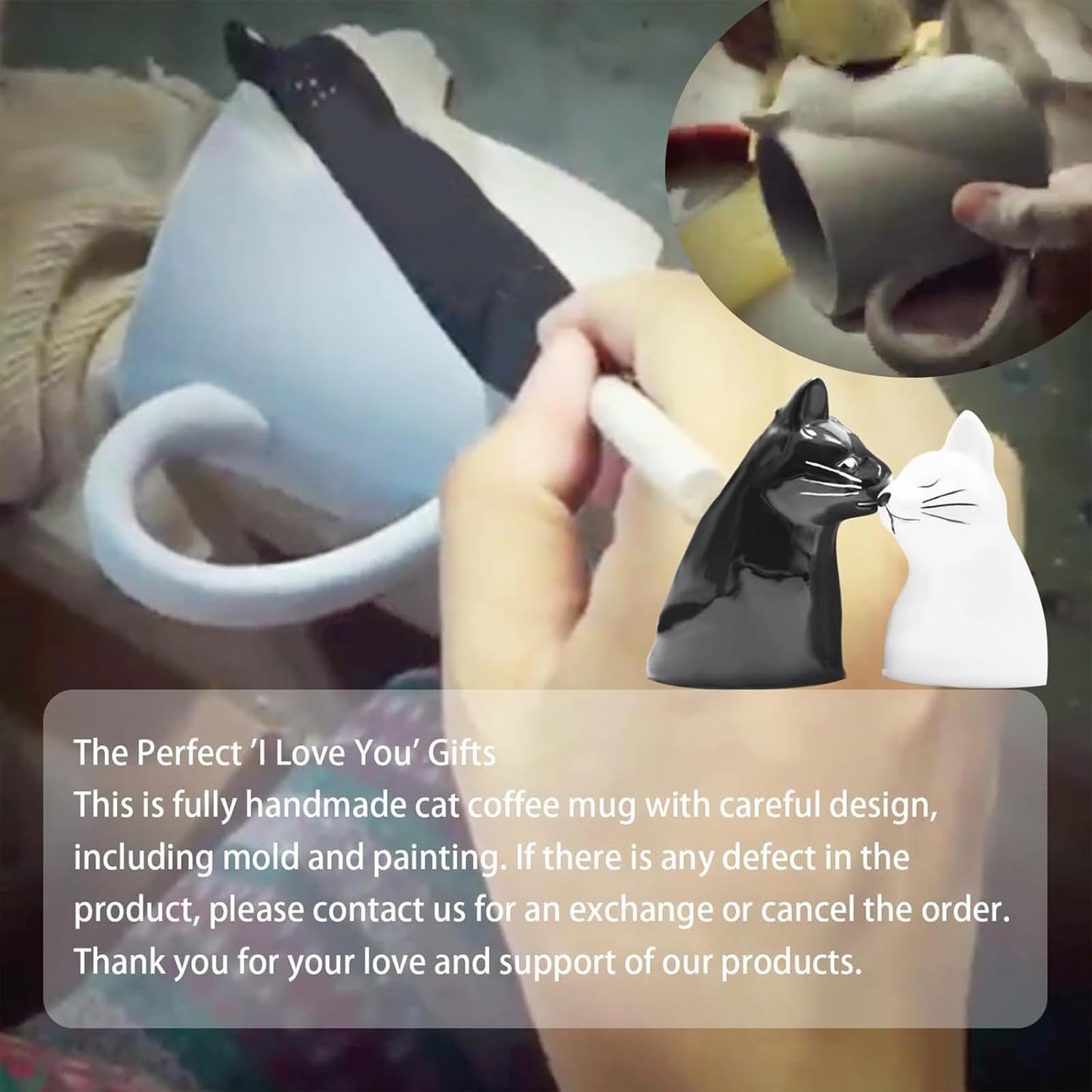 Juego de tazas de café con diseño de gato beso, juego de tazas de cerámica para novia y novio, regalo a juego para cumpleaños, aniversario, boda, compromiso, día de San Valentín, novia, esposa (taza de gato)
