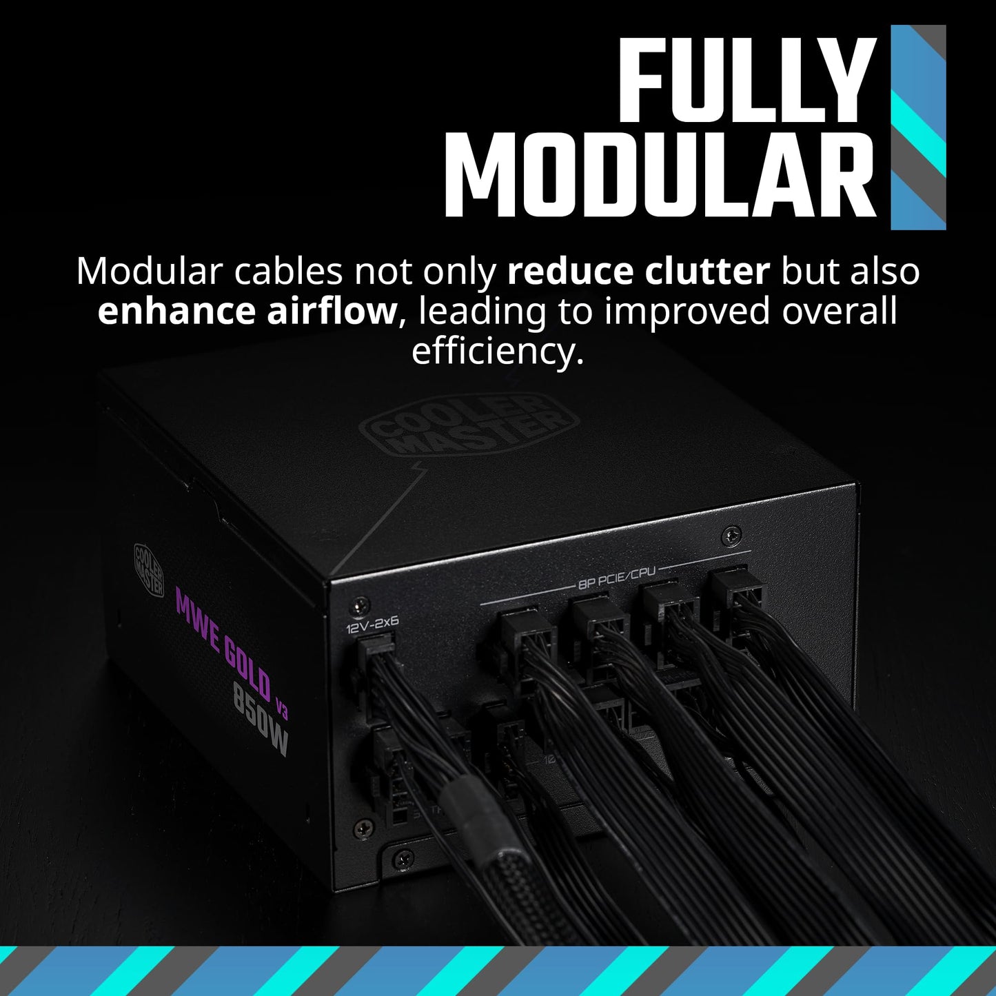 Título: Cooler Master MWE Gold 850 V3 ATX 3.0 Fuente Modular Completa, 850W, 80+ eficiencia Dorada, 90 Grados 12V-2x6|600W PCIe 5.0, condensadores japoneses, Modo Cero RPM, Cubierta de Ventilador