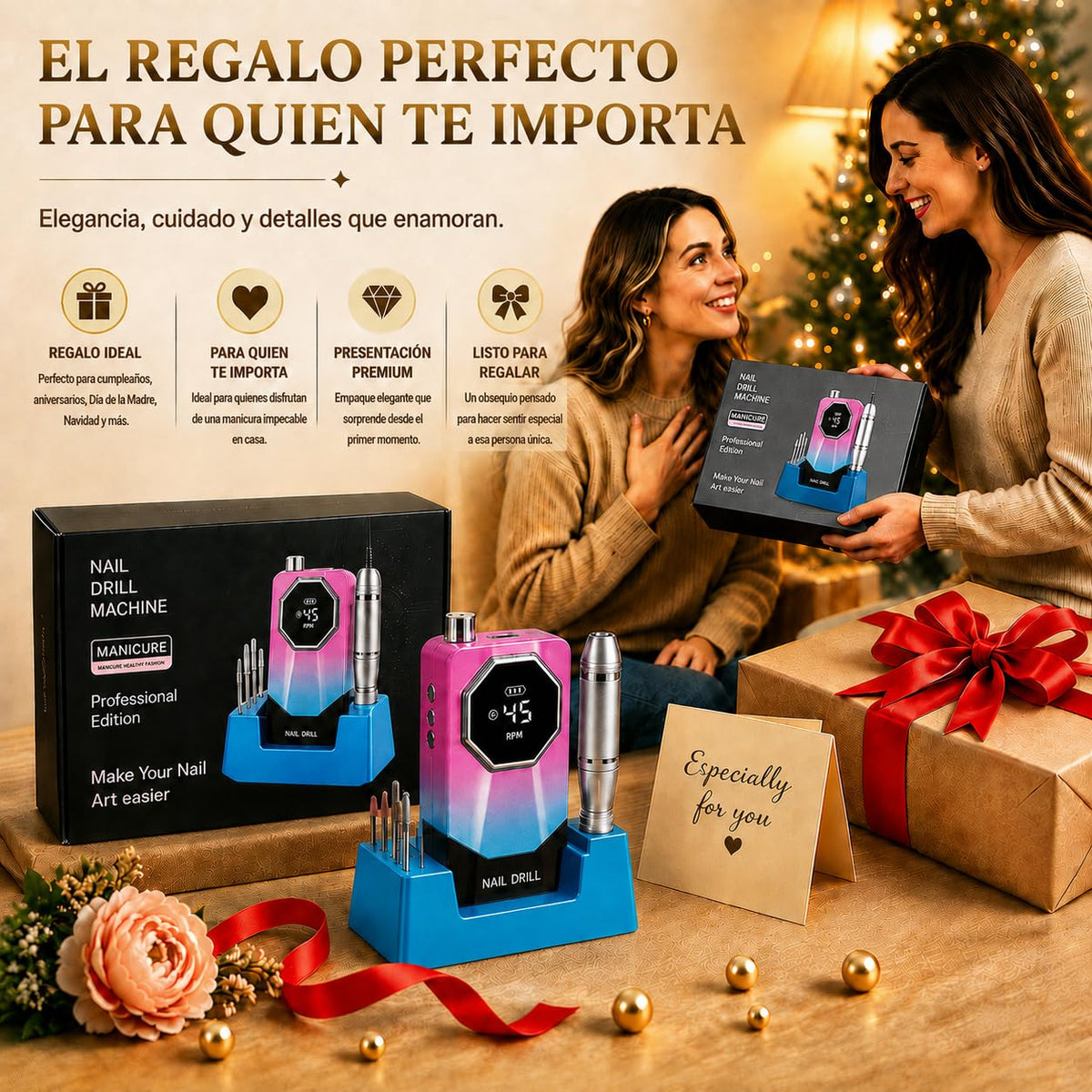 Esmerl para Uñas Eléctrica,Drill para Uñas Profesional 45000 rpm de Velocidad Ajustable con base de soporte,6 Drill Multifunción,Drill para Uñas Profesional de bajo ruido para uso doméstico y salón.