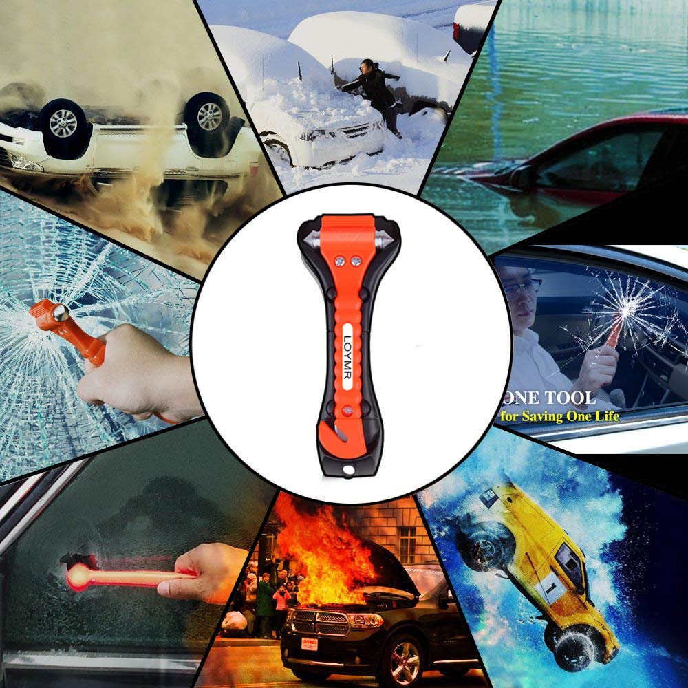 LOYMR - Juego de 2 martillos de seguridad para coche, con cortador de cinturón de seguridad y rompedor de ventana de vidrio, herramienta de escape de emergencia