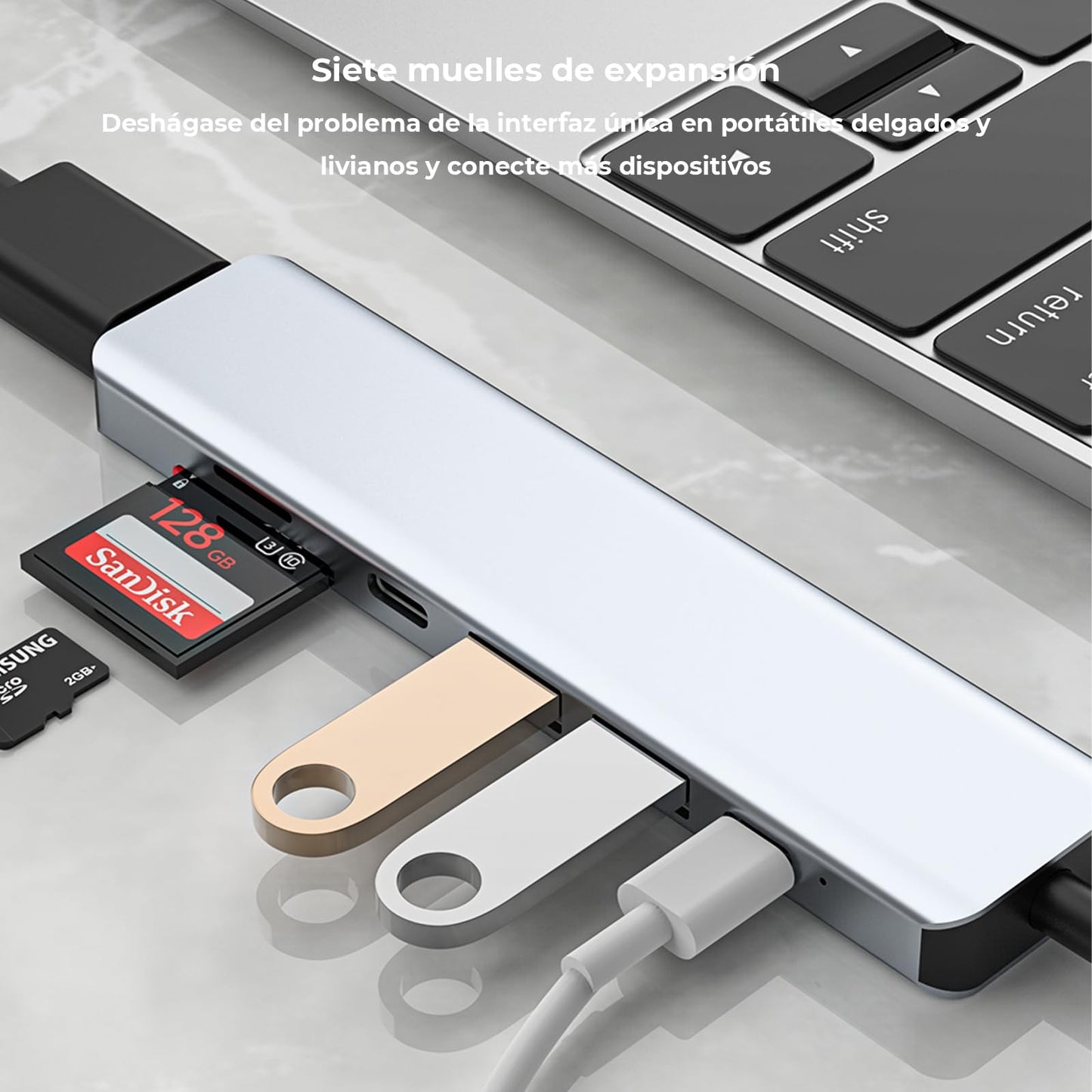Adaptador USB C WULAR HUB 7 en 1 Gris HDMI 4K para MacBook y DELL