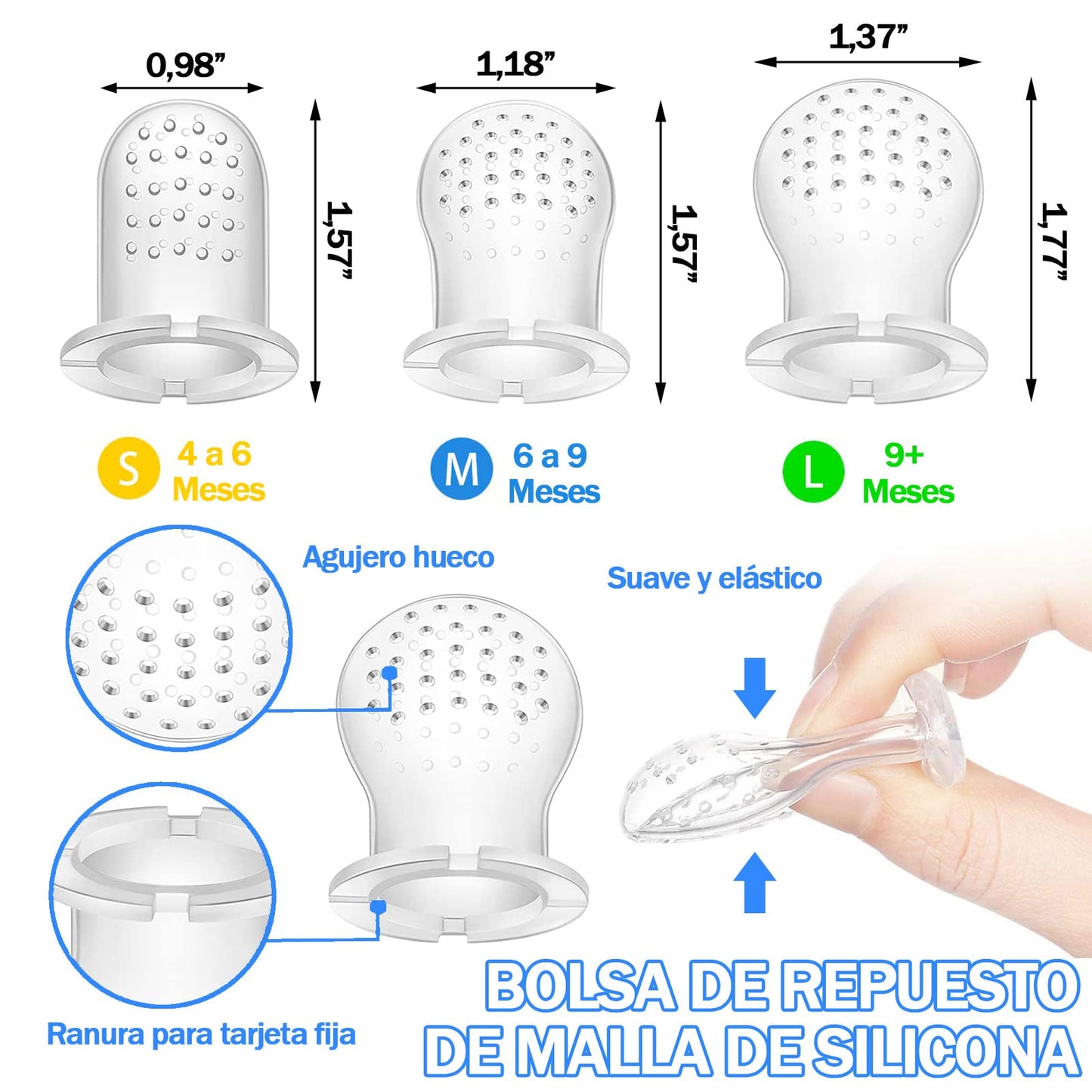 Juego de Chupón Alimentador para Bebé, Azul, de Silicona Libre de BPA