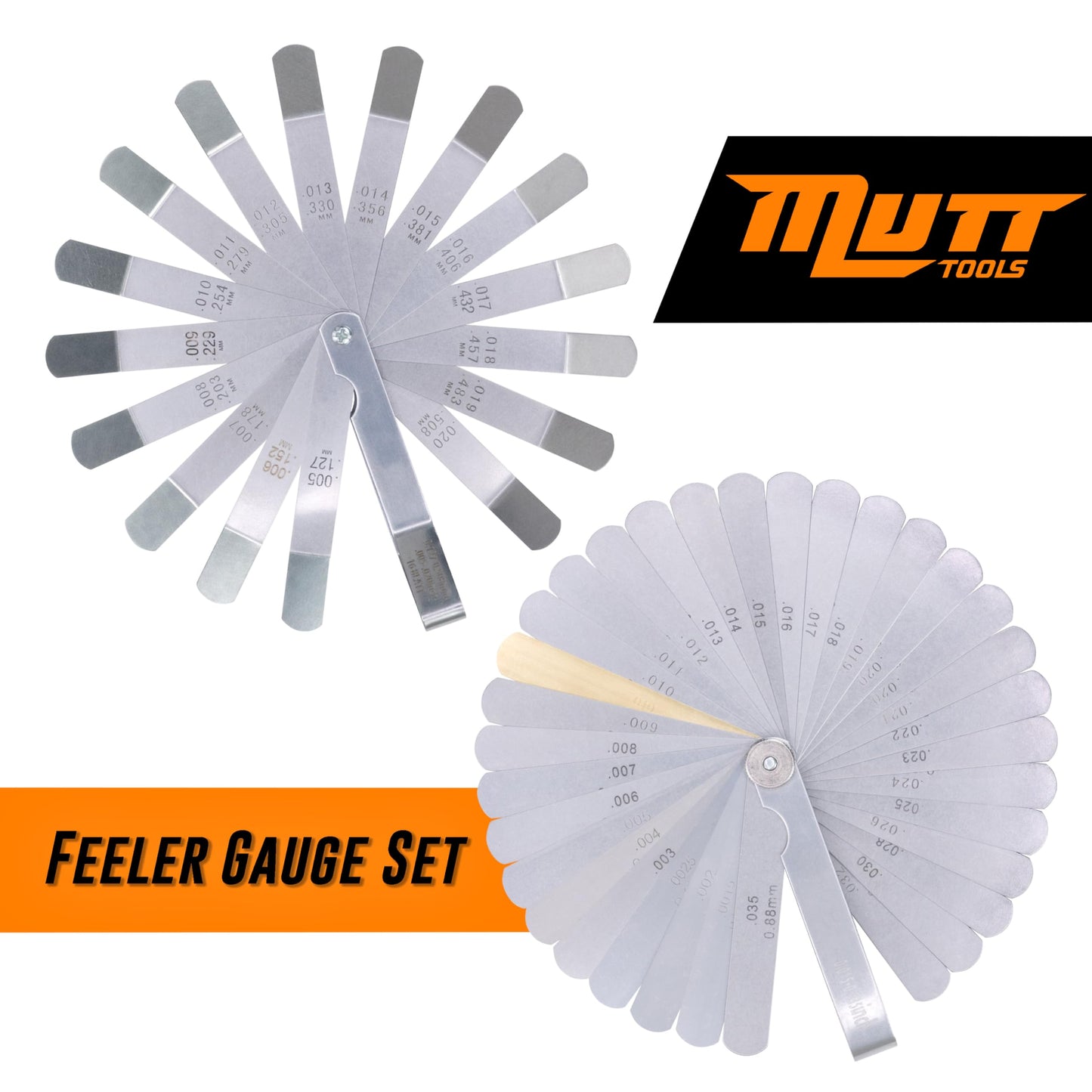 Mutt Tools - Juego de 2 calibradores de sensor, rectos y angulados, para válvulas, medición métrica y pulgadas, herramienta de brecha para automóviles