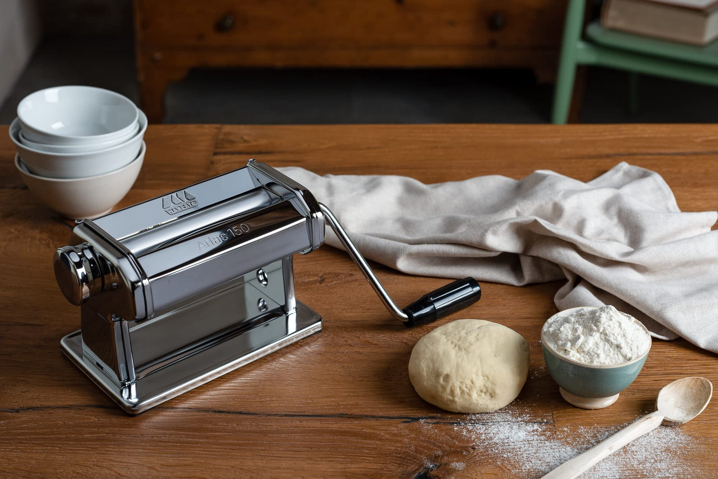 Marcato 8340 Atlas - Rodillo de pasta para pasta, fabricado en Italia, incluye rodillo de 150 milímetros con manivela e instrucciones (idioma español no garantizado)