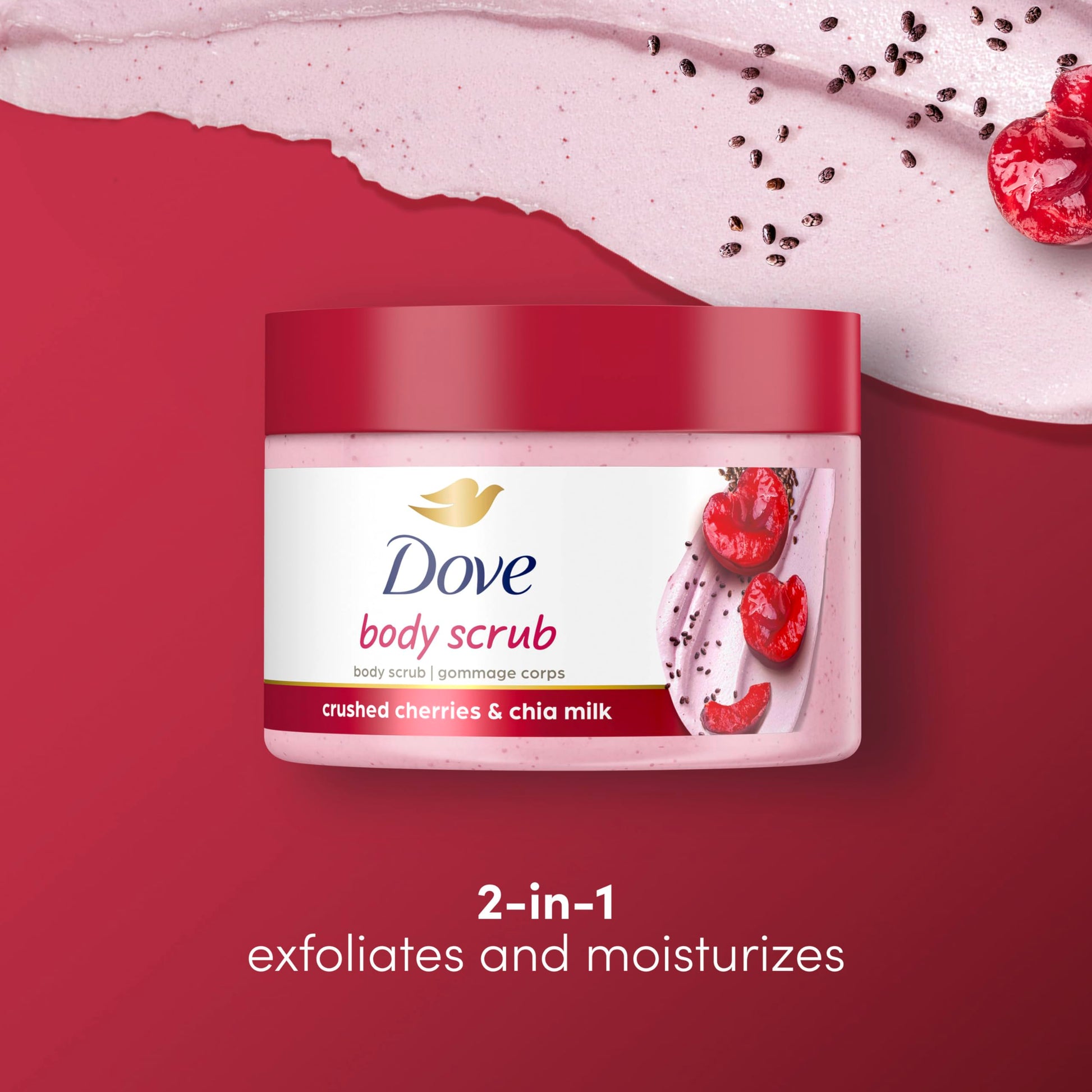 Exfoliante Corporal Dove Crushed Cherries & Chia Milk Con ¼ Crema Humectante Para Piel Revitalizada