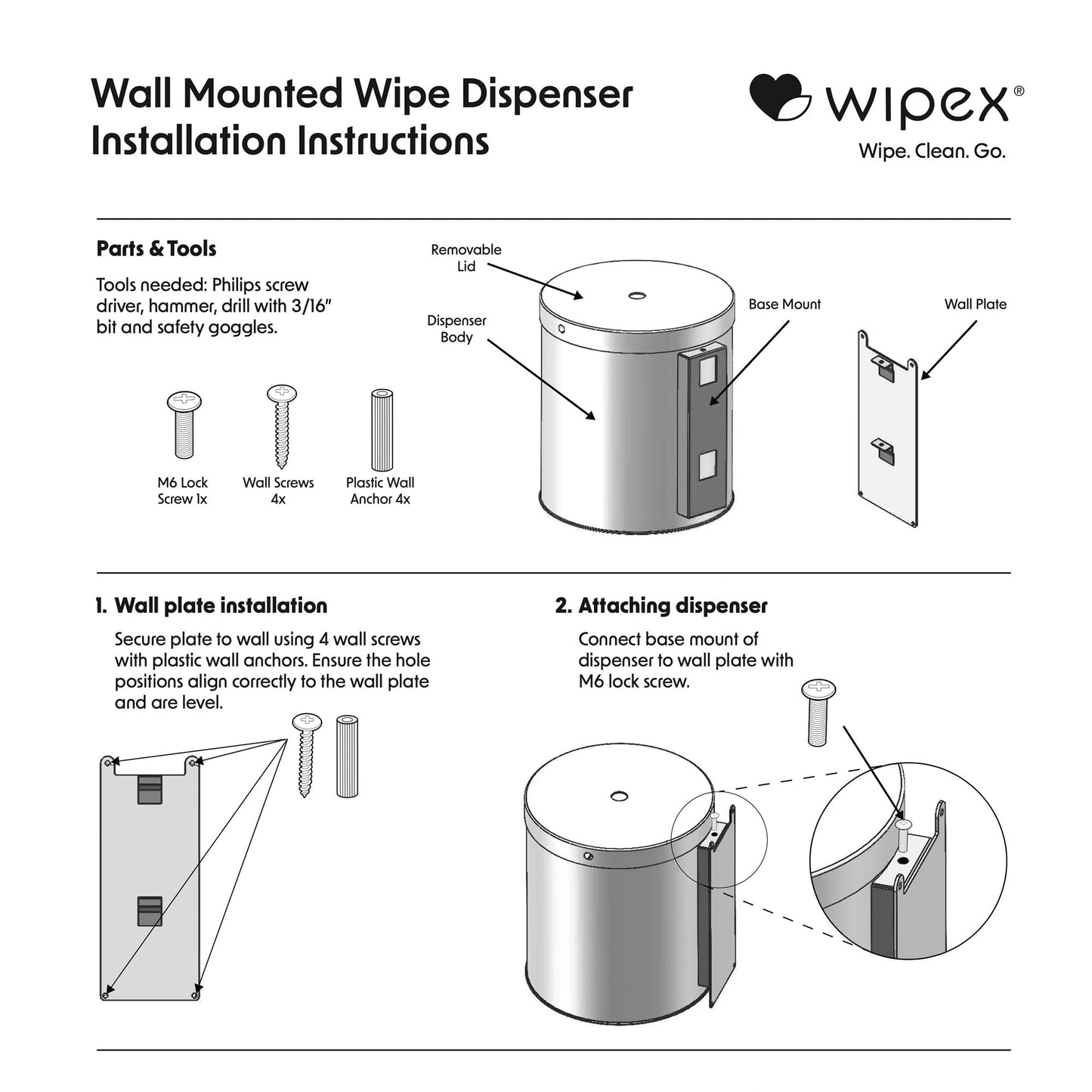 Wipex - Dispensador de pared para toallitas húmedas negras: acero duradero y puerto de silicona premium, dispensador de pared fácil de montar para toallitas de gimnasio, se adapta a rollos de repuesto