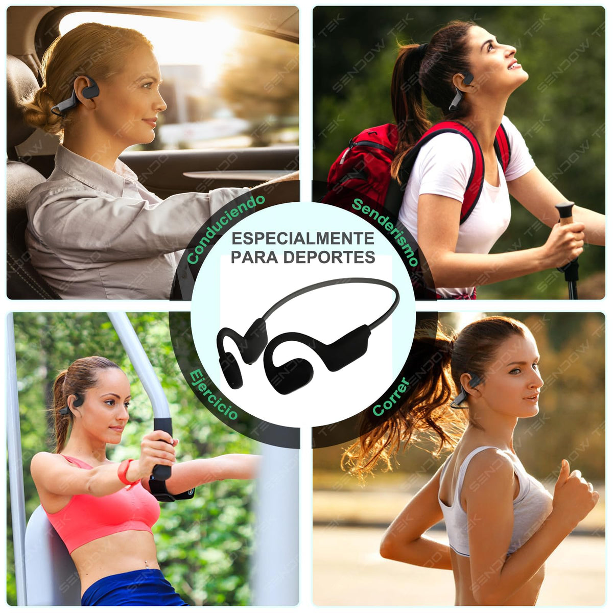 Auriculares Inalámbricos Sendowtek Negro de Conducción de Aire Impermeables IPX5 para Deportes