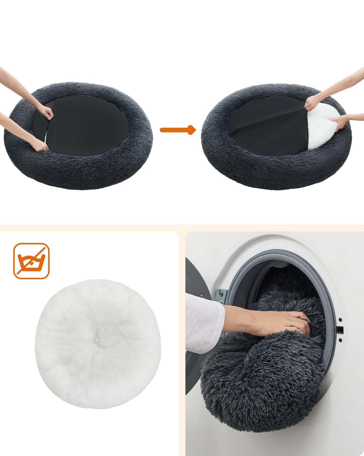 Feandrea Cama de Perros, Cama para Mascotas, Diámetro de 100 cm, Cojín Central Extraíble y Lavable, Alfombra de Felpa, Gris Oscuro MPGW042G02
