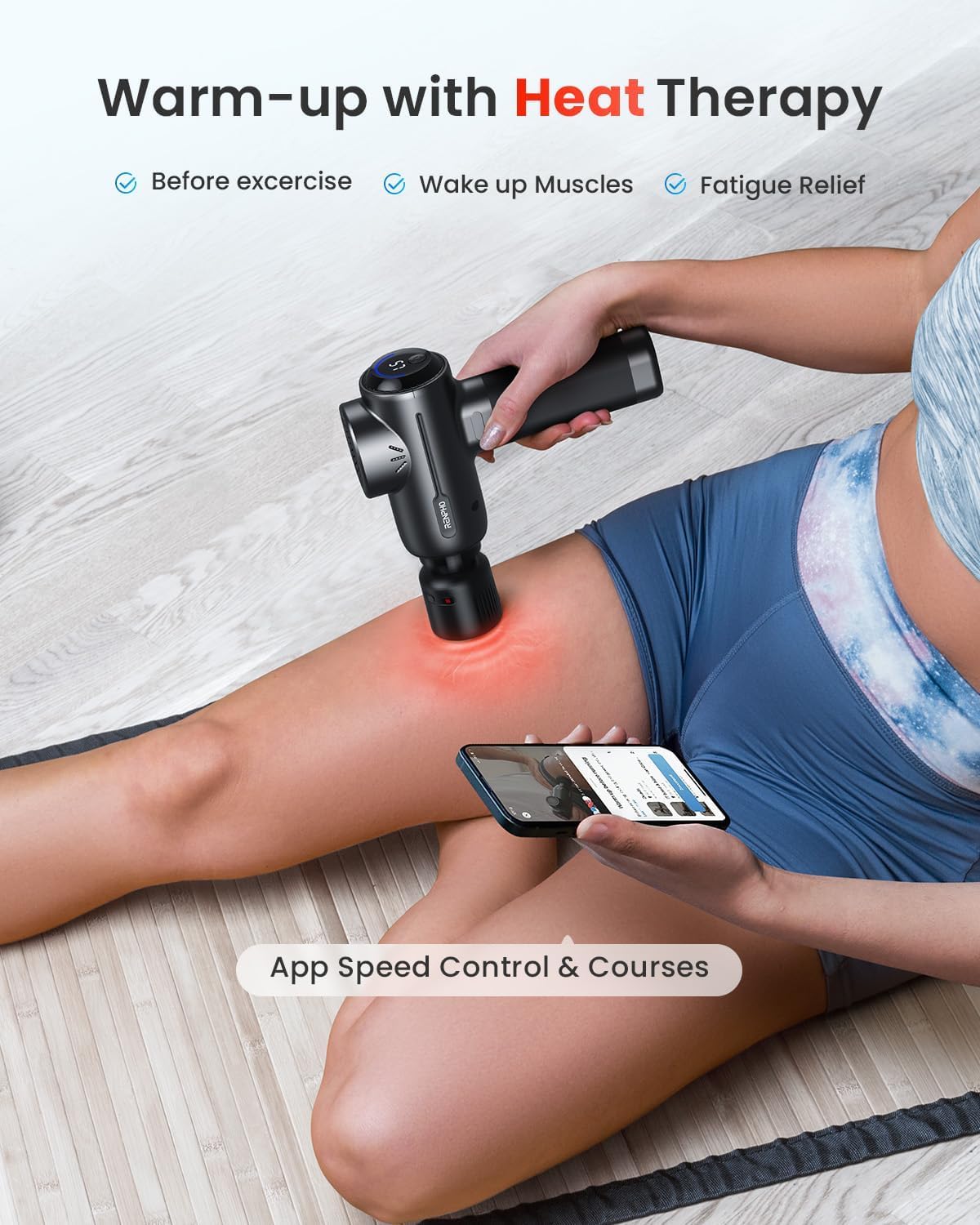 RENPHO Pistola de masaje con calor y frío, pistola de masaje de tejido profundo muscular de percusión con Bluetooth, pistola masajeadora de mano, regalos para hombres mujeres, Active+ Thermacool