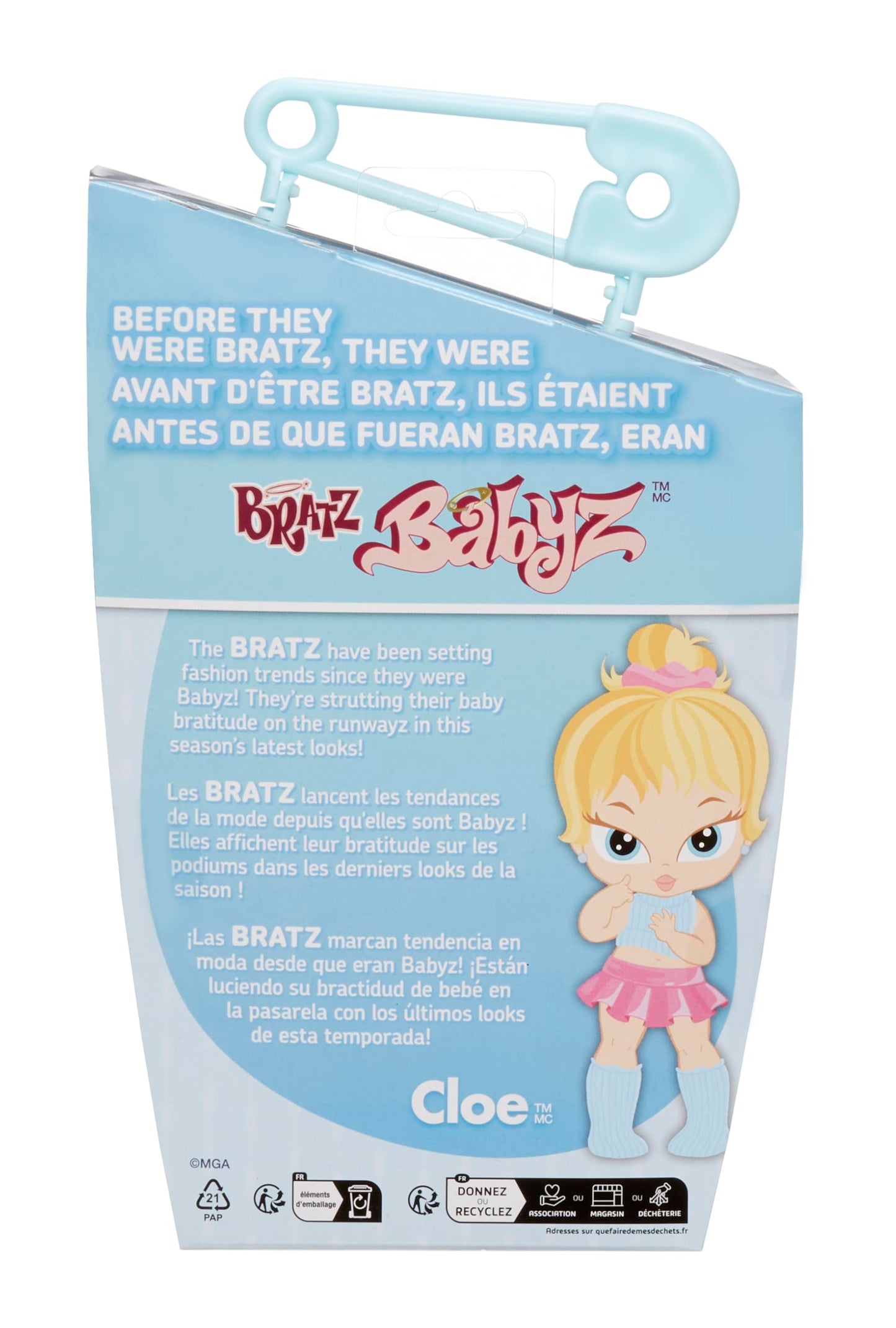 Bratz Muñeca Babyz Runwayz - Cloe - Coleccionable con Accesorios - Incluye un Collar Que Funciona como Llavero - Regalo Ideal para Niñas