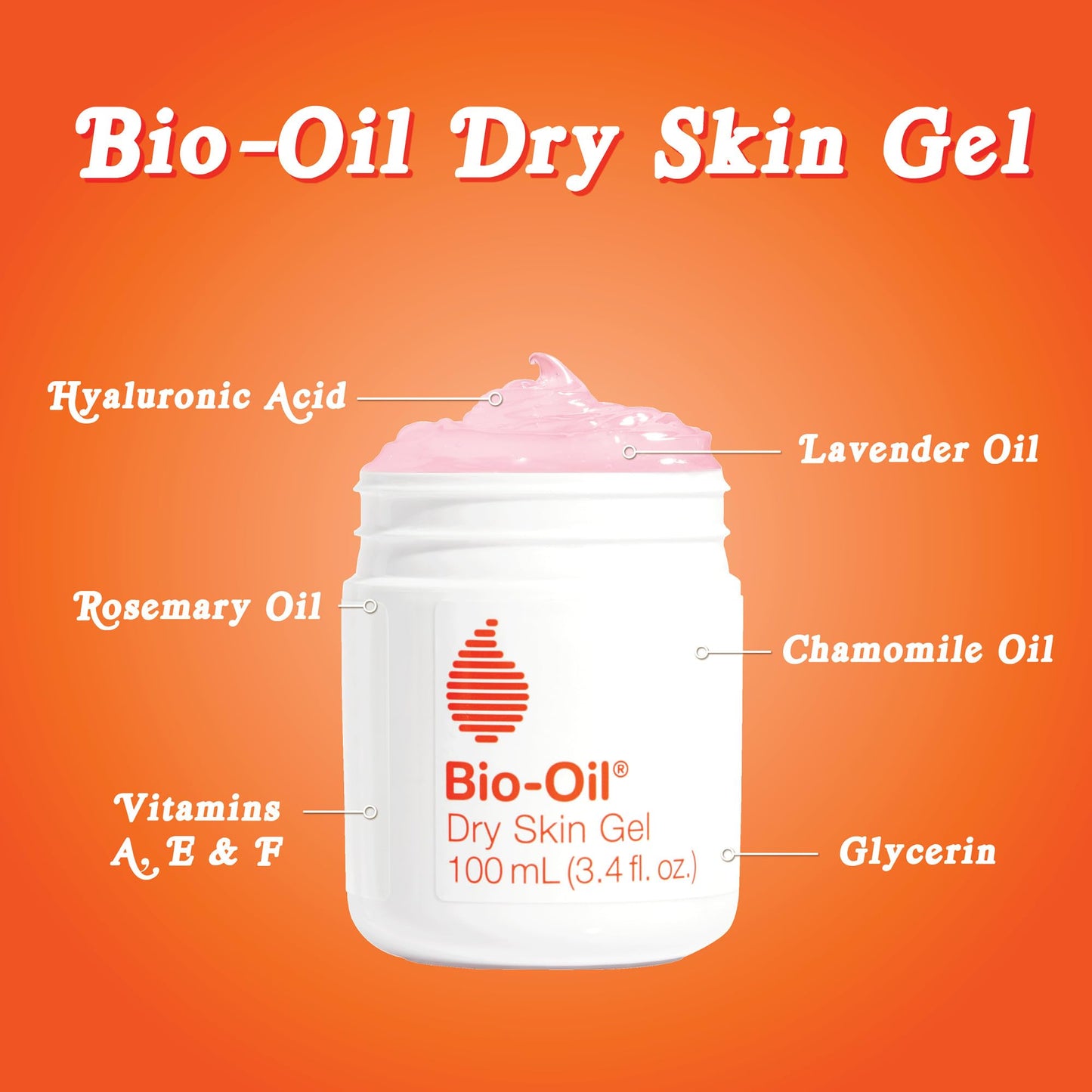 Bio-Oil Dry Skin Gel, Face and Body Moisturizer, Fast Absorbing Hydration, with Soothing Emollients and Vitamin B3, Non-Comedogenic, 3.4 oz