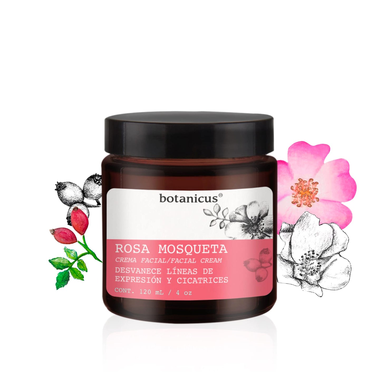 Crema Facial Hidratante Rosa Mosqueta 120 ml - BOTANICUS- Antiarrugas, Antiedad, Aclarante facial, Antimanchas Desvanece líneas de expresión y cicatrices- Para pieles maduras y pieles sensibles.