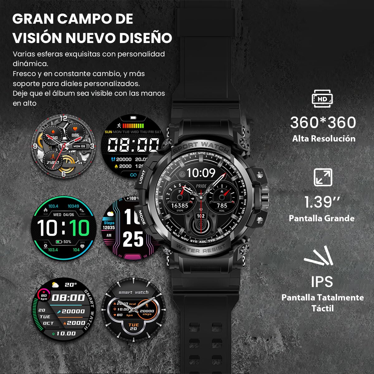 EASYTAO Smartwatch de Natación Impermeable IPX68, Reloj Inteligente de Llamada Bluetooth, Pantallas HD(360 * 360) con Monitor de Frecuencia Cardíaca/Oxígeno en Sangre/Presión Arterial, GPS