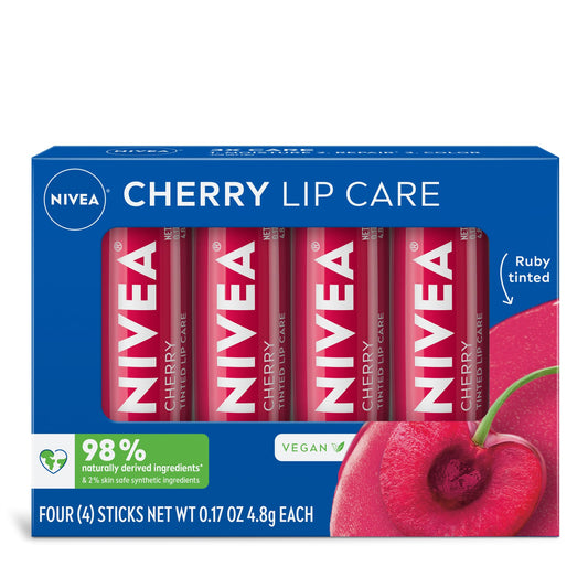 Bálsamo Labial NIVEA Cherry Tintado para Labios Hermosos y Suaves Pack 4 Pieza