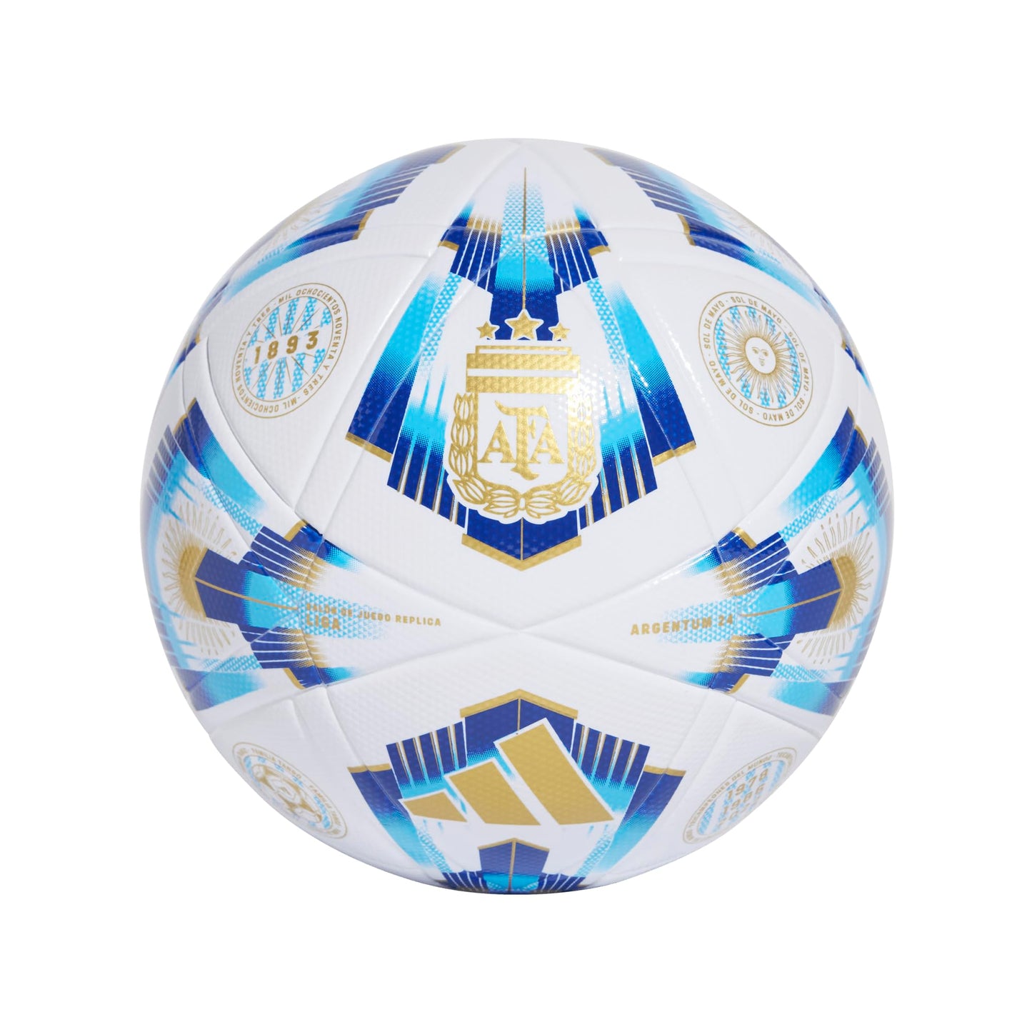 adidas - Balón Unisex para Adultos, Color Blanco/Pantone/Azul lúcido/Dorado metálico, 5