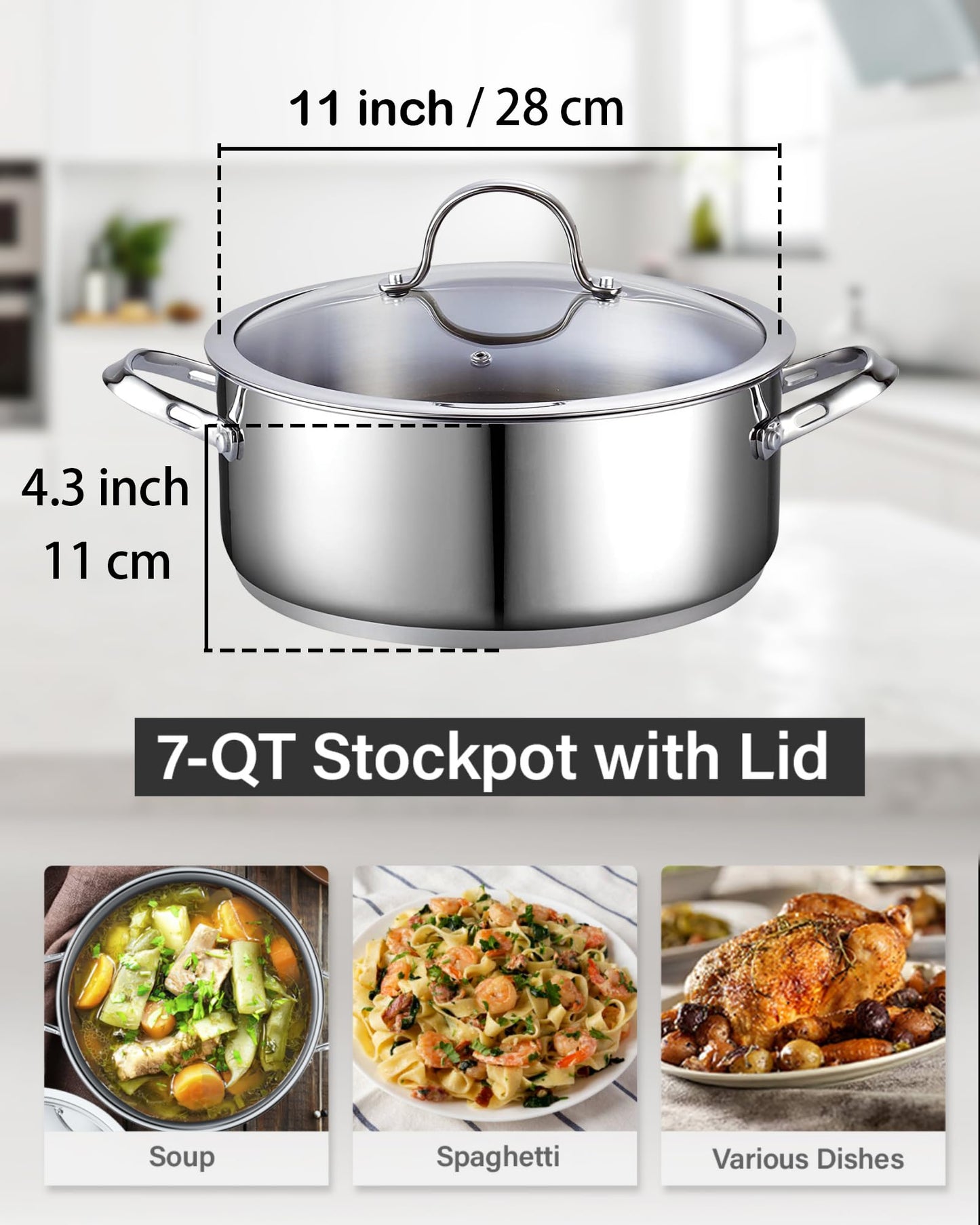 Cooks Standard Cacerola con tapa, Plateado, 7-Qt, 1