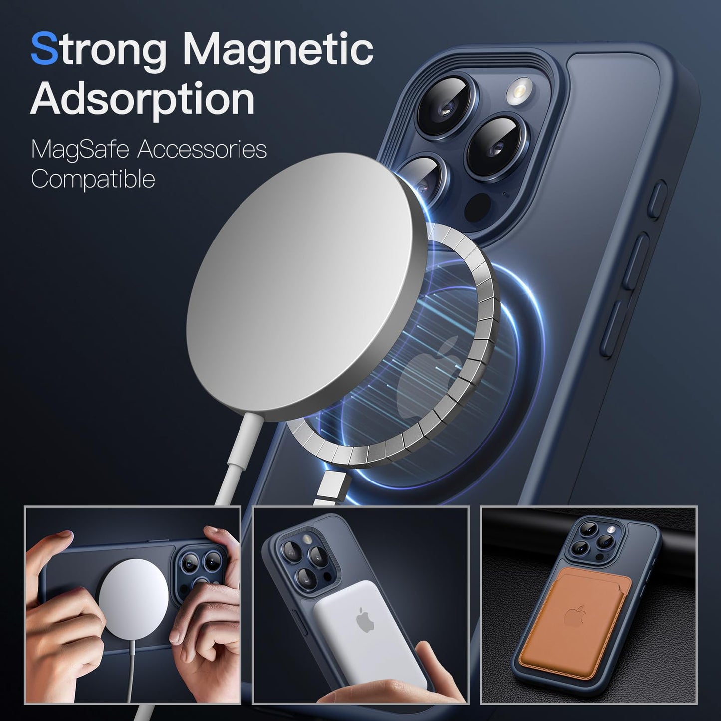 JETech Funda Magnética para iPhone 15 Pro MAX 6.7 Pulgadas Compatible con MagSafe, Carcasa Translúcida Mate Trasera Fina Antigolpes (Azul Tormenta)