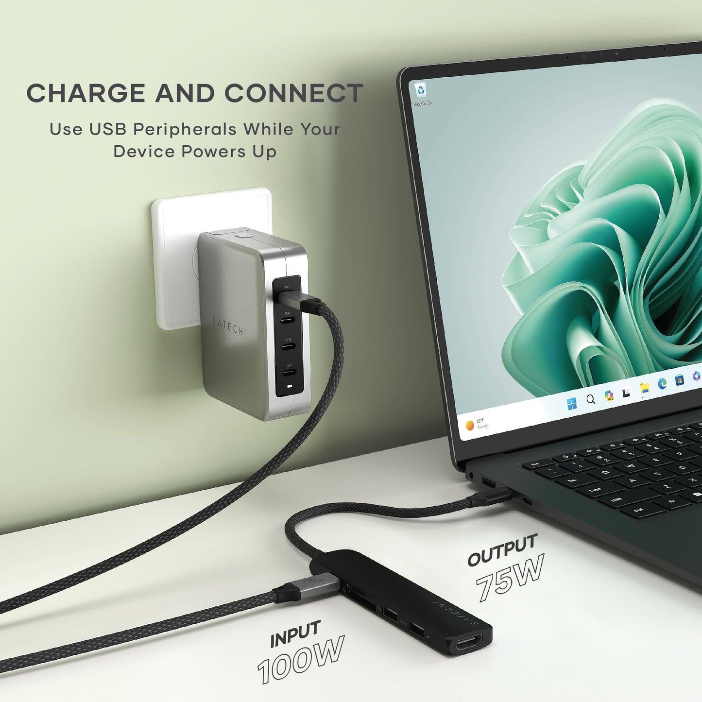 Adaptador USB-C Satechi Negro 6 en 1 con HDMI 4K, Carga PD y Lectores de Tarjetas