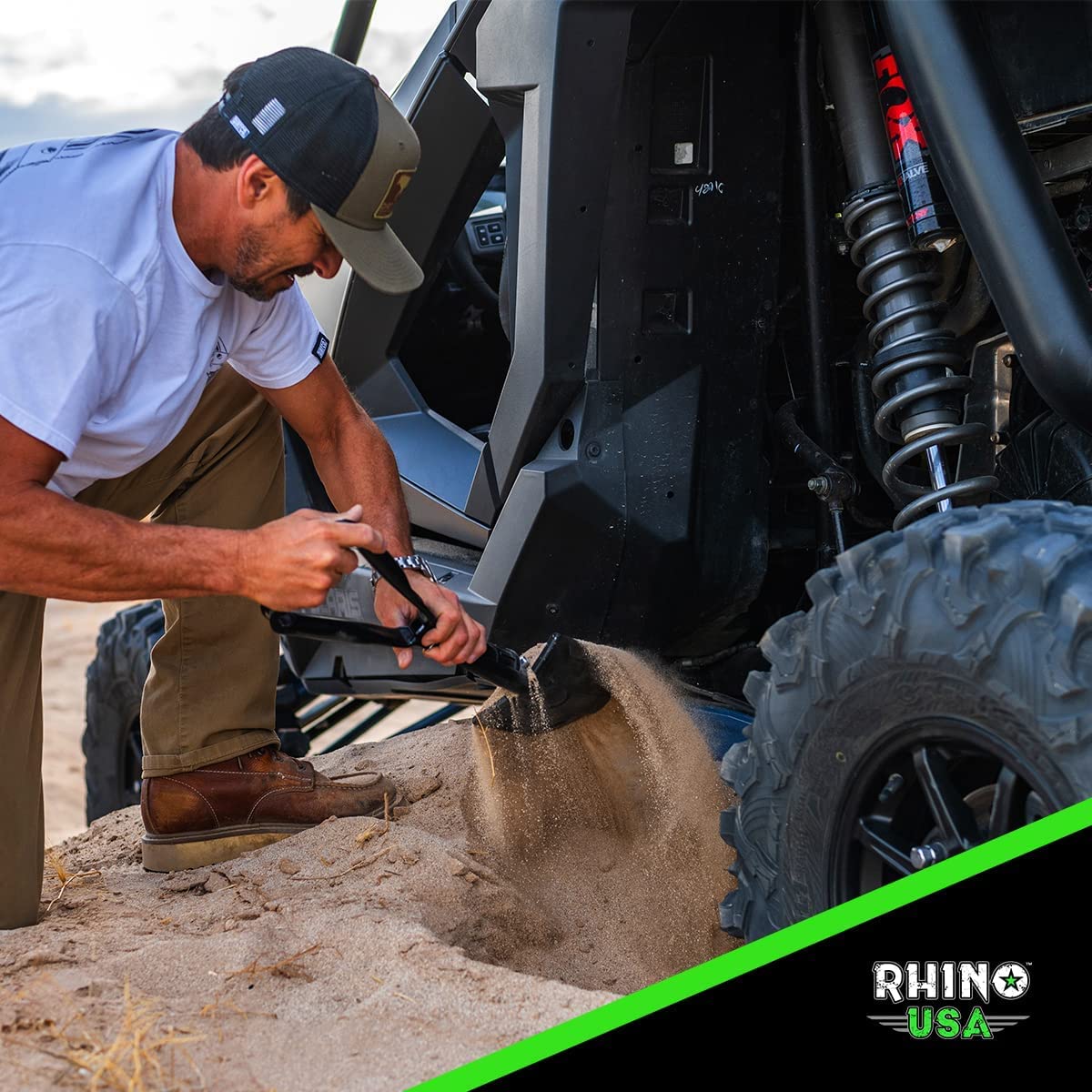 Pala Plegable Rhino USA Verde Militar Multiusos de Acero Carbono para Camping, Jardinería y Supervivencia