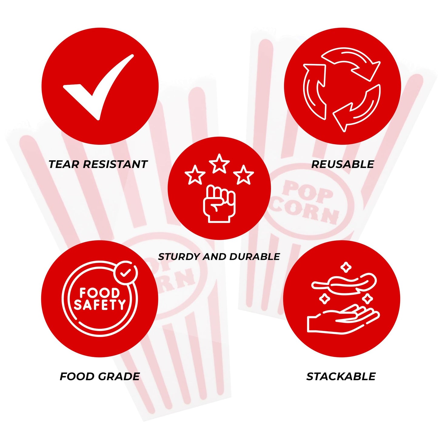 Gadgetime USA - Recipientes de plástico para palomitas de maíz para noches de cine, color rojo y blanco, cubos de estilo clásico, tazas altas y reutilizables retro para carnavales, apto para