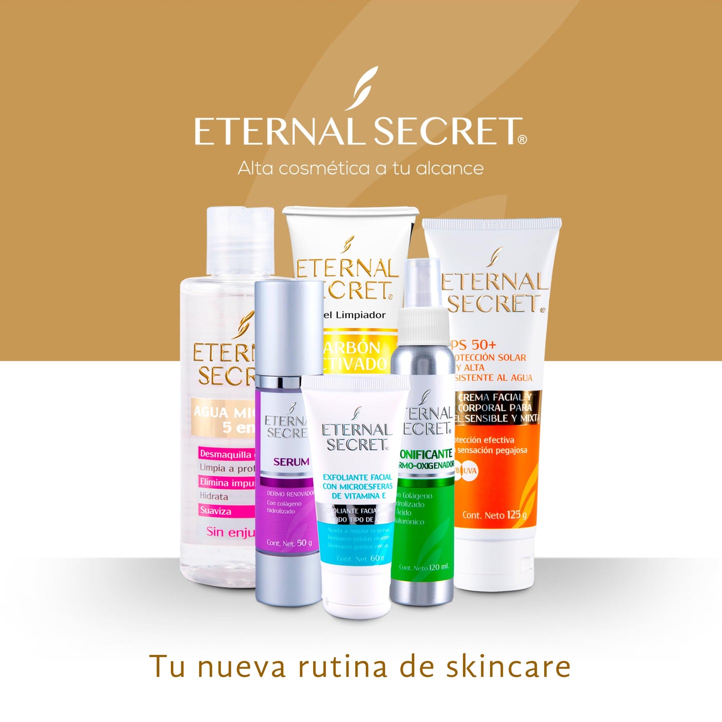 ETERNAL SECRET | KIT Piel Grasa - Incluye 6 Productos de SkinCare | Exfoliante Vitamina E | Protector Solar Facial 50+ | Tonico Facial - Acido Hialuronico | Serum Facial | Limpiador Facial Piel Grasa