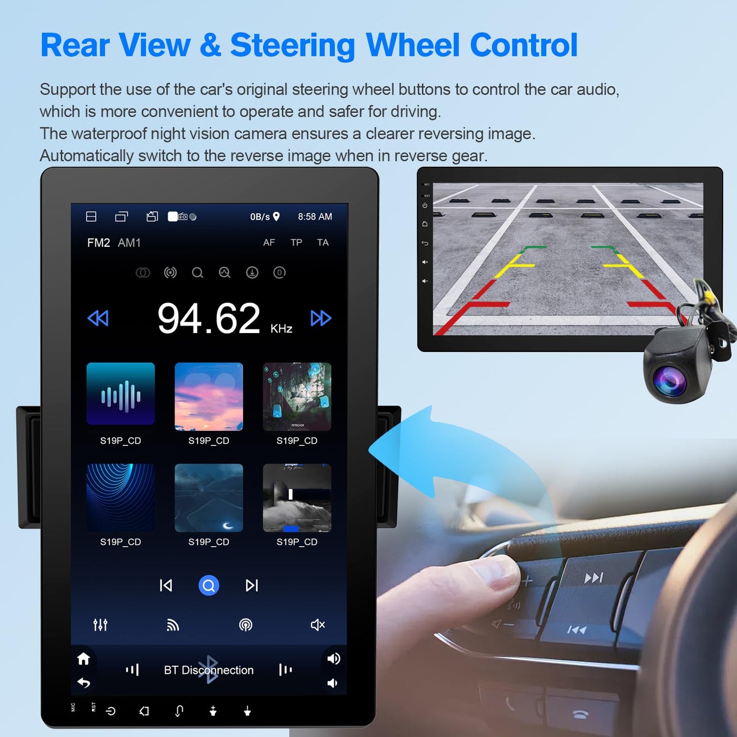 visualización táctil giratoria de 10.1 pulgadas para coche estéreo de un solo din: Android 13, inalámbrico CarPlay/Android Auto, CPU de 4 núcleos, 2 GB + 32 GB, navegación GPS, sonido Hi-Fi y