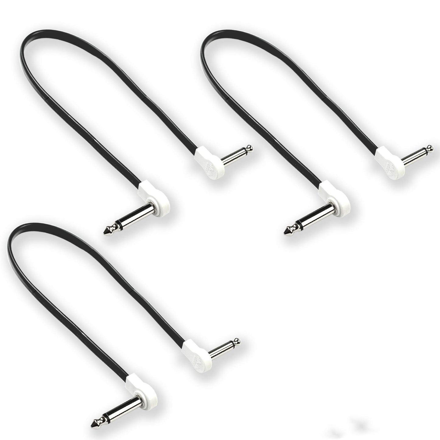 M MAKA Flat Low Profile Guitar Patch Cable 20 inch for Effects Pedals, 1/4 inch Right-Angle, White, 3-Pack New Version