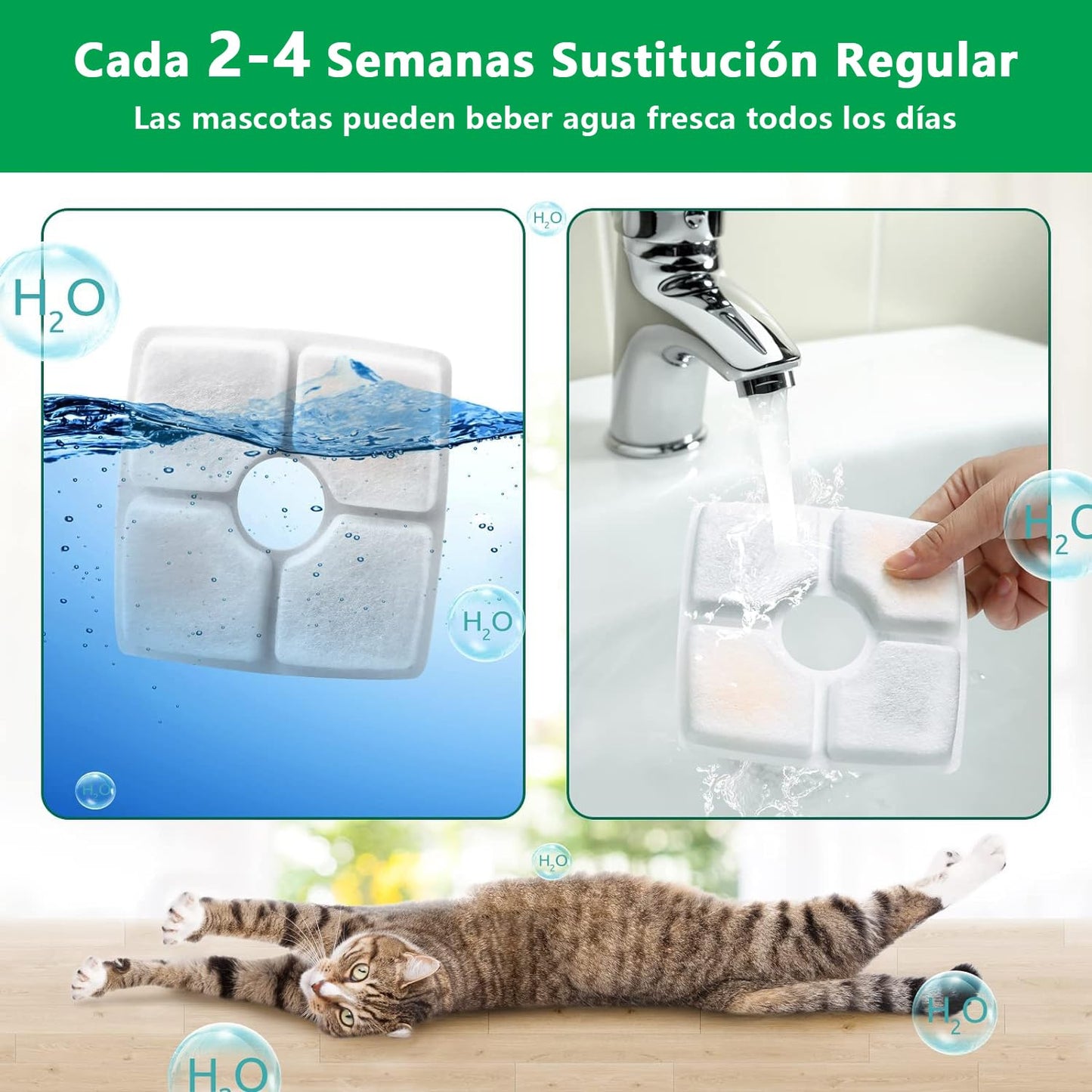 Glückluz Juego de Filtros para Fuentes de Agua para Mascotas, 12 Paquetes de 3 Filtros de Repuesto para Fuentes de Agua para Gatos, 2.5L Fuente Automática para Mascotas Dispensador de Agua para Perros