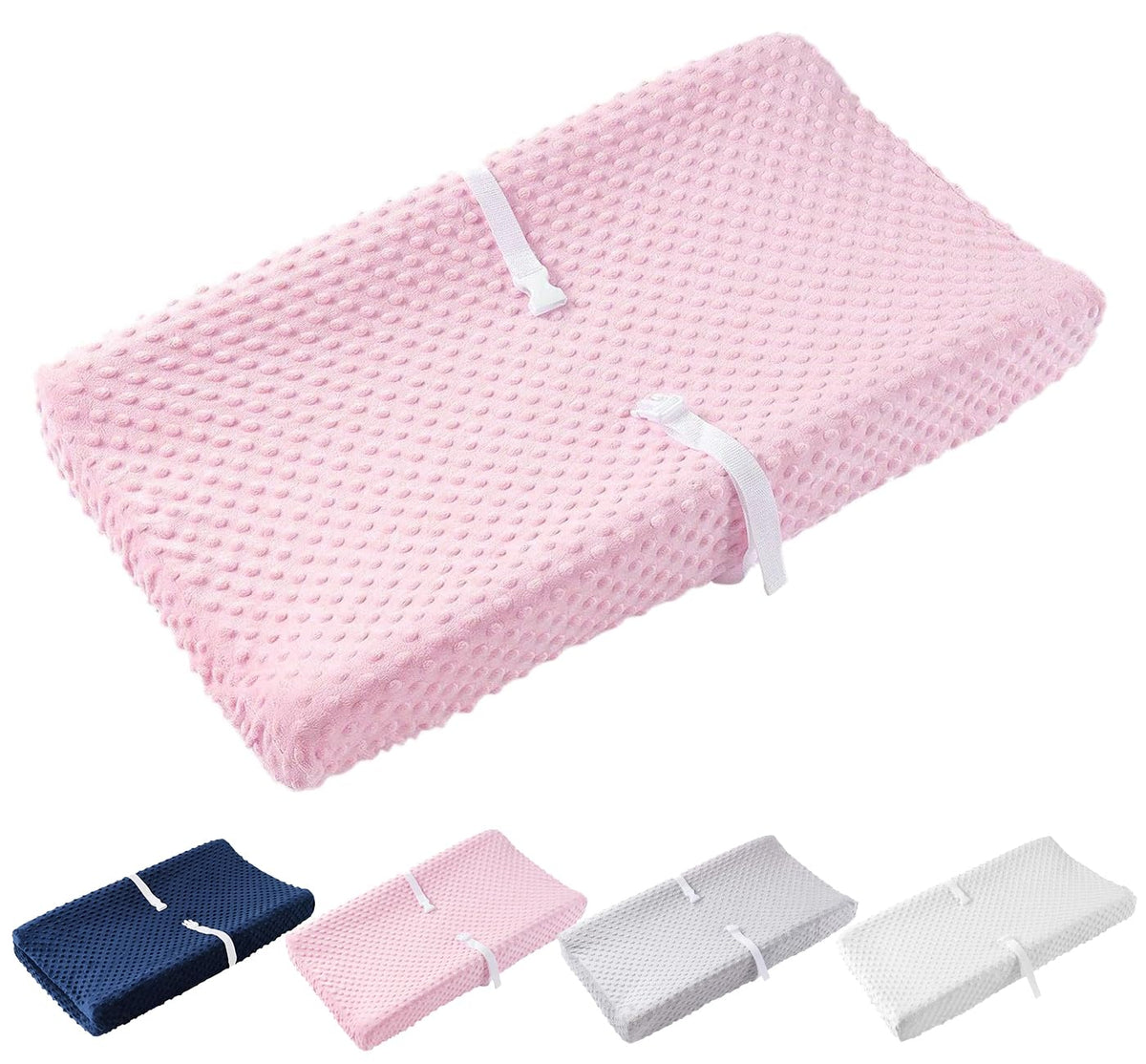 LOONAH - Cambiador pequeño compacto con cubierta, 27 x 16 pulgadas, cambiador de pañales contorneado para cuna combinada con cambiador, impermeable e hipoalergénico, correa de seguridad con hebilla de