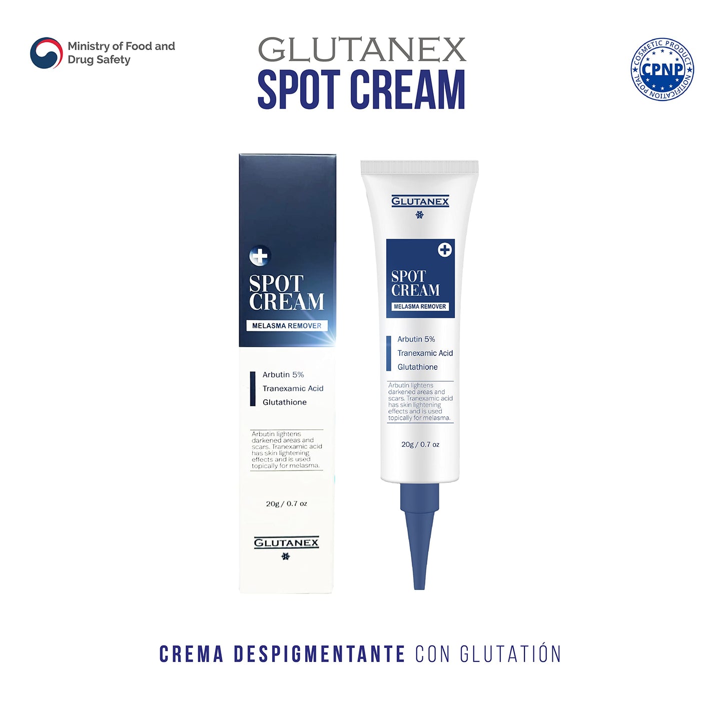 Glutanex™ Spot Cream CREMA DESPIGMENTANTE/Disminución de Melasma y de todo tipo de manchas melánicas con efecto Antioxidante y Aclarante/De Corea del Sur