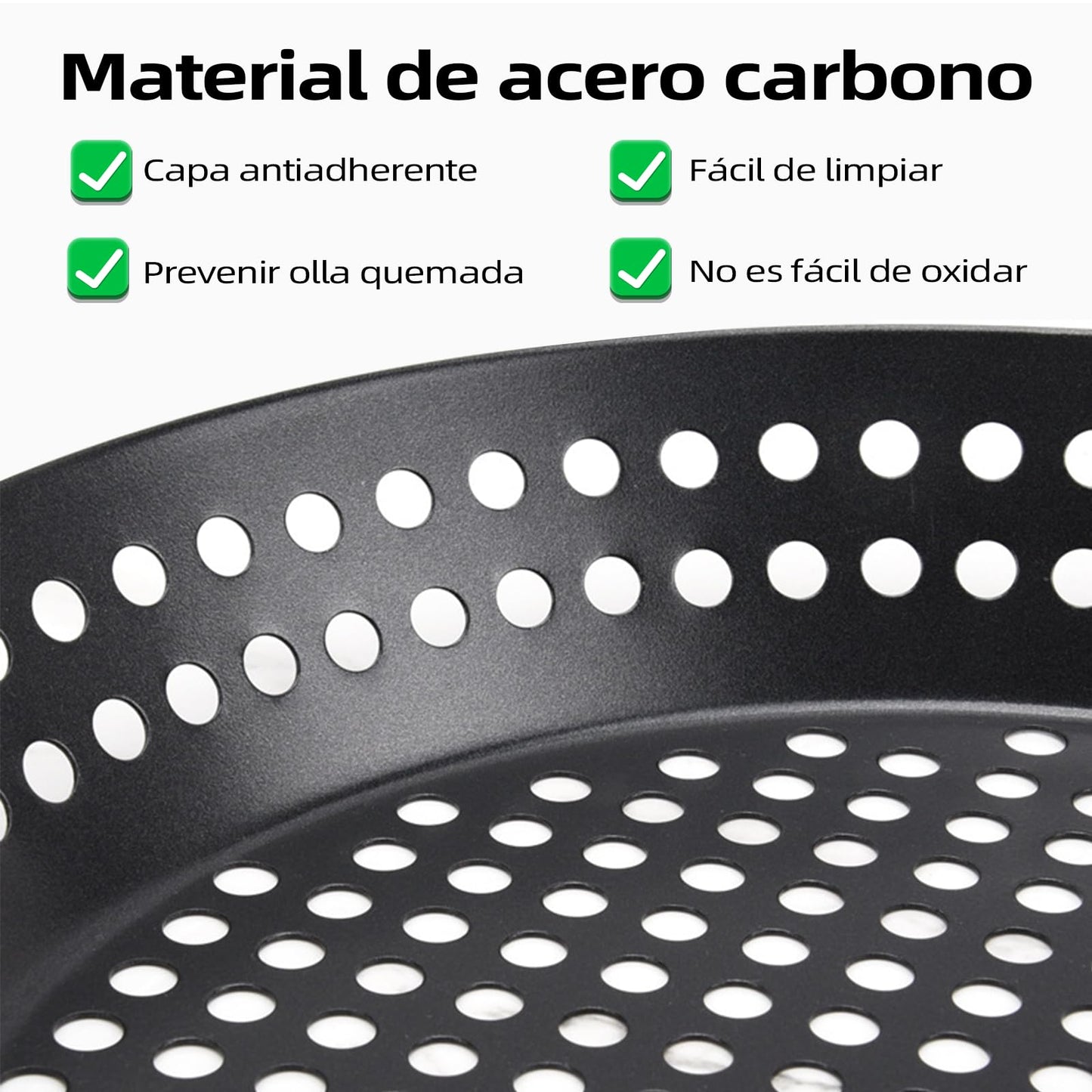 AUERQXZ Sartén Antiadherente para Asar con Mango Plegable y Diseño de Sartén Perforada de Acero al Carbono, Adecuada para Asar al Aire Libre y Cocinar Verduras y Mariscos