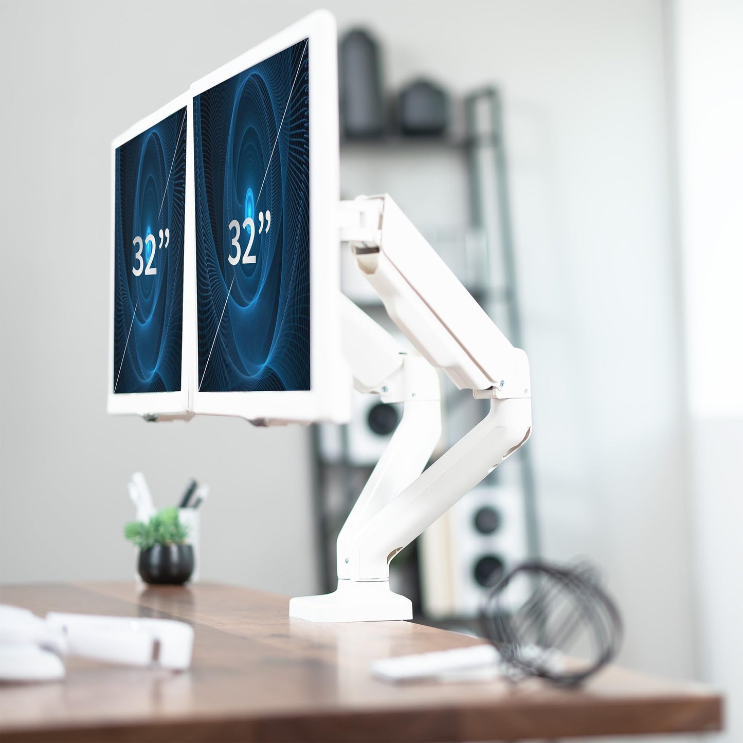 Monitor Dual VIVO Blanco con Brazo Mecánico y Soporte VESA hasta 32 Pulgadas