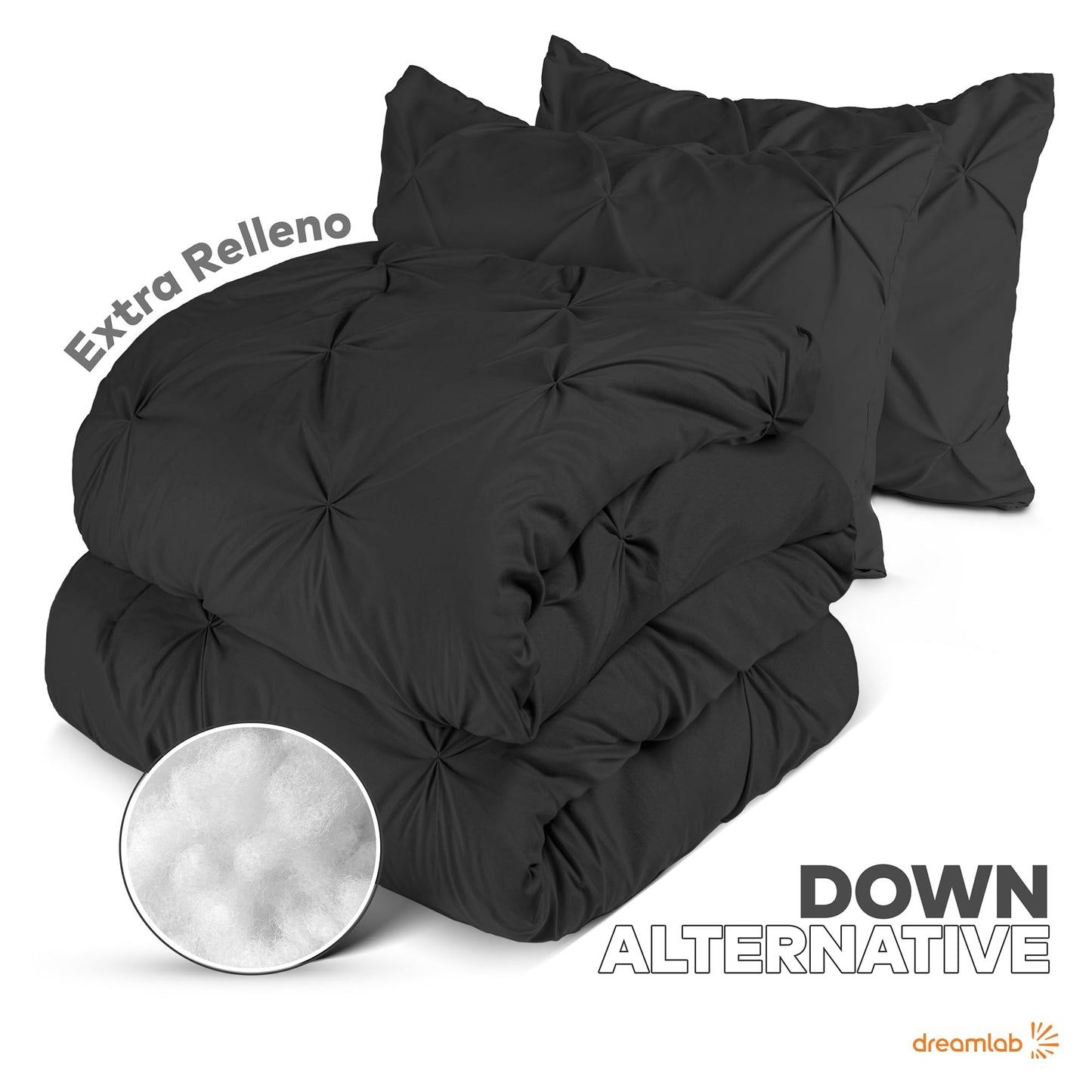 Juego Edredón Dreamlab Negro con Elegantes Pliegues y Funda de Almohada Hipoalergénico para Todo el Año 162x223cm Individual