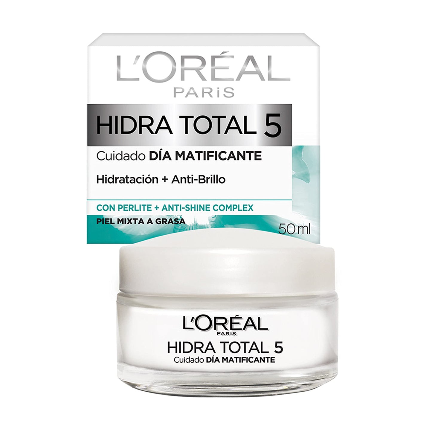 L'Oréal Paris Protector Solar Diario Anti-Brillo FPS50+ UV Defender, 40ml + Crema Hidratante, Piel Mixta Hidra Total5, 50 ml