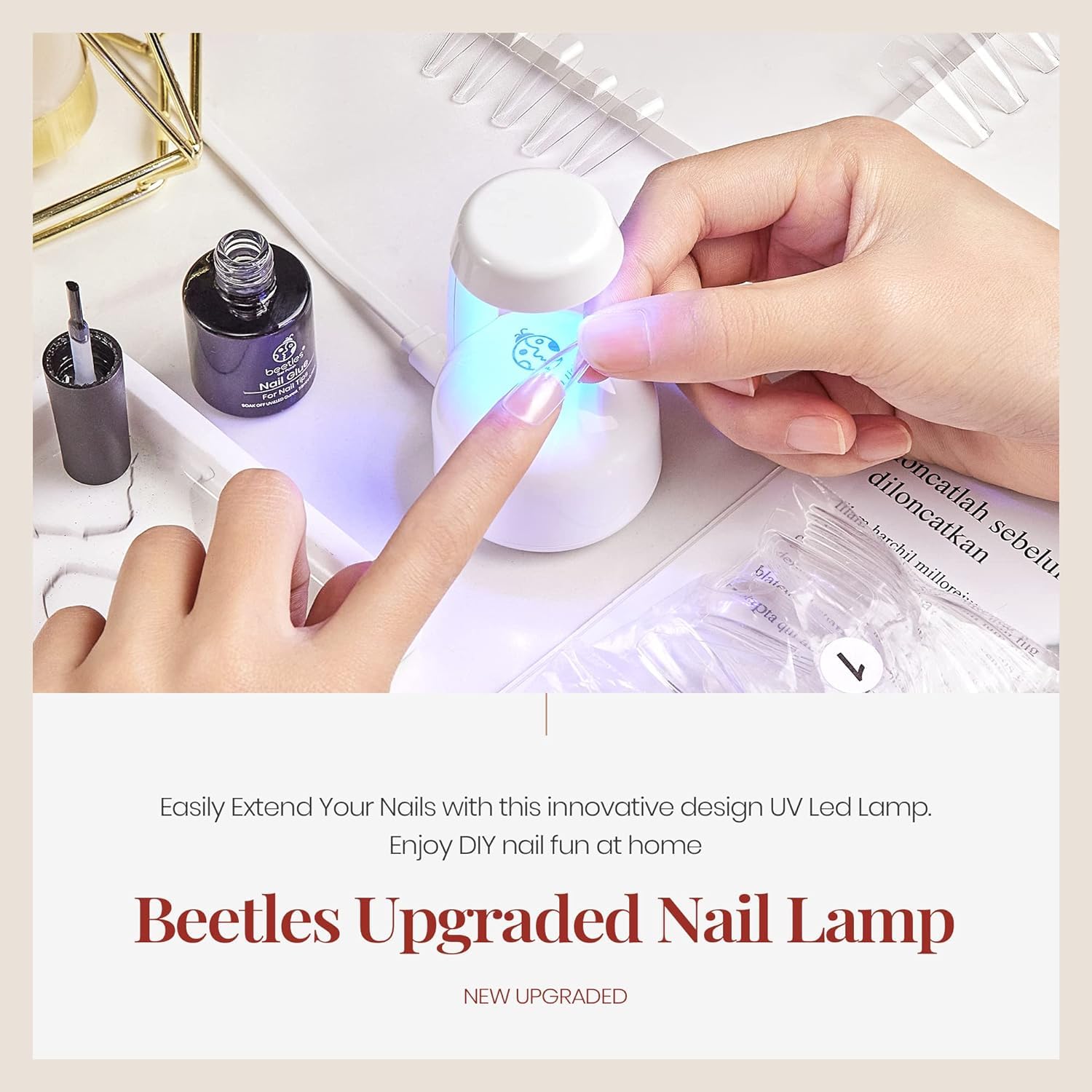 Mini luz ultravioleta Beetles para uñas de gel, curado instantáneo, innovador con sensor inteligente para un sistema de extensión fácil y rápido, luz LED ultravioleta portátil para manicura para esmalte de uñas en gel, arte de uñas DIY