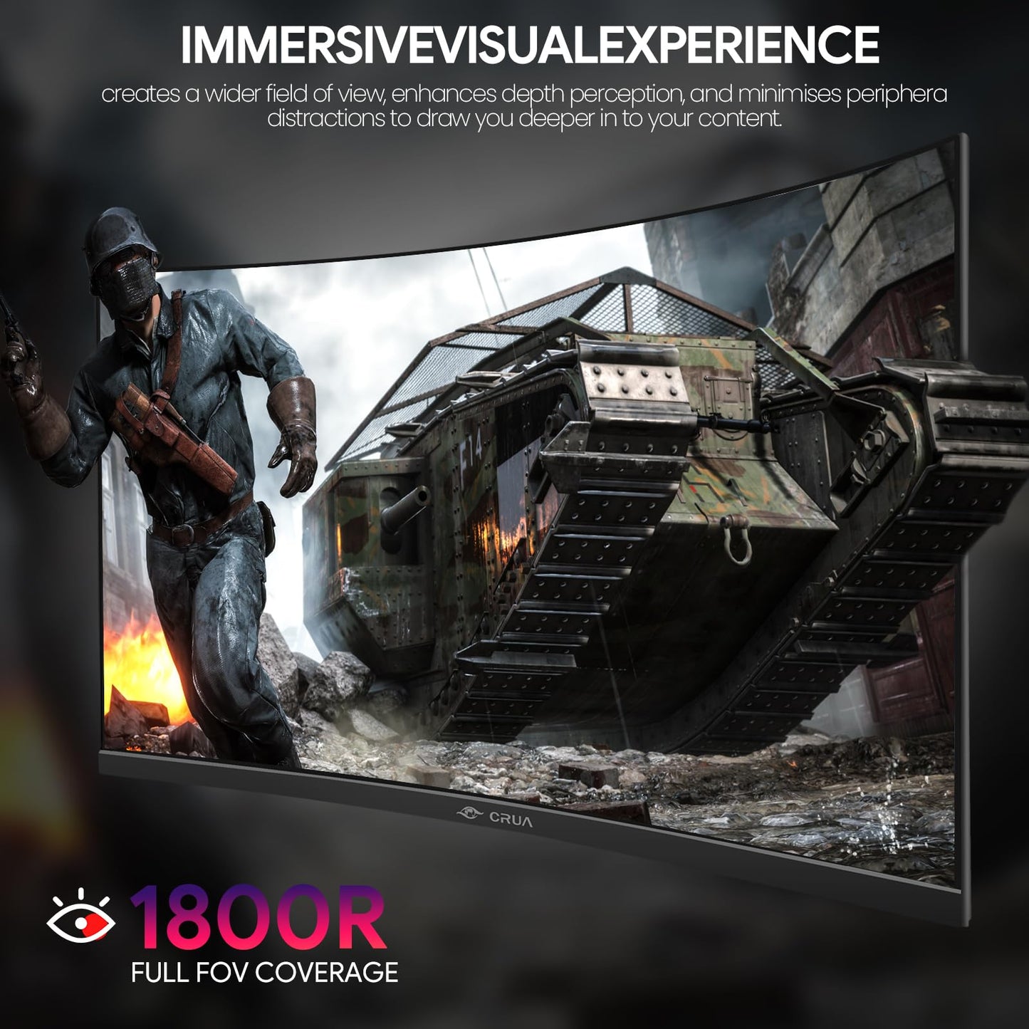 CRUA - Monitor curvo de 27 pulgadas para juegos, 144 Hz/165 Hz, Full HD 1080P 1800R, sin marco, 1ms GTG con FreeSync, desenfoque de movimiento bajo, cuidado de ojos, VESA, DisplayPort, HDMI, negro