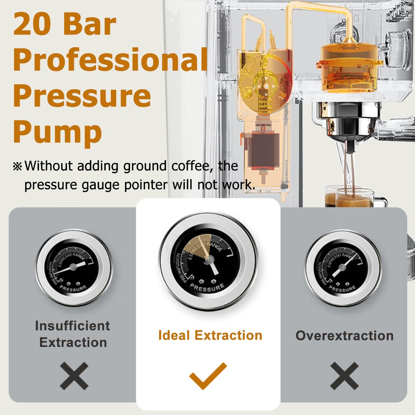 C CHENGVEY Máquina de café espresso de 20 barras, cafetera helada de acero inoxidable, cafetera profesional con espumador de leche, máquina de café compacta, regalo para papá o mamá (marfil beige)