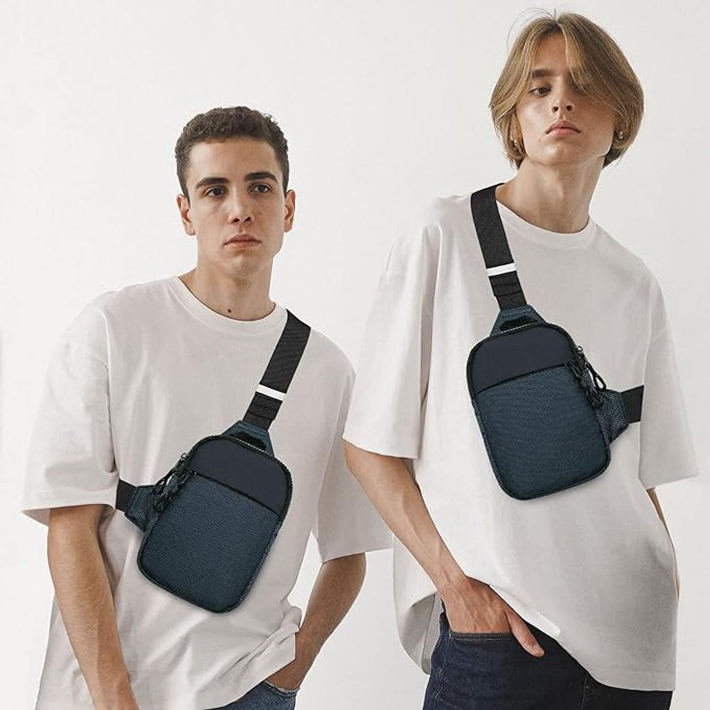 CXJYSD Mini Bolso Cruzado En El Pecho,Para Hombre Y Mujer Con Bolsillos Dobles,Riñonera Impermeable Con Manos Libres,Adecuado Para Deportes Al Aire Libre,Correr Y Viajar (Azul marino-01)