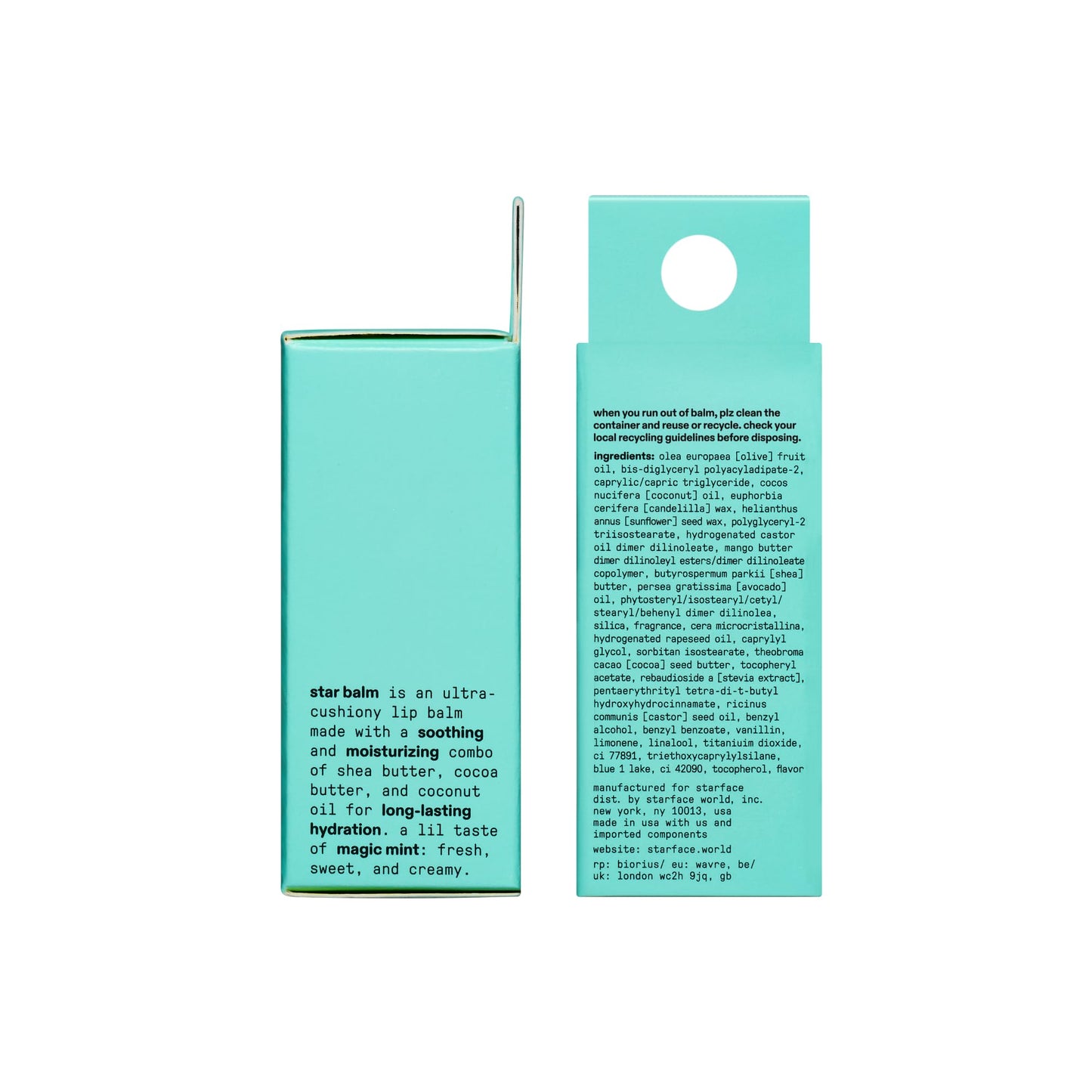 Starface Star Balm Magic Mint, Bálsamo Labial Hidratante con Manteca de Karité, Manteca de Cacao y Aceite de Coco, Sabor Cremoso a Menta, 4.25 g