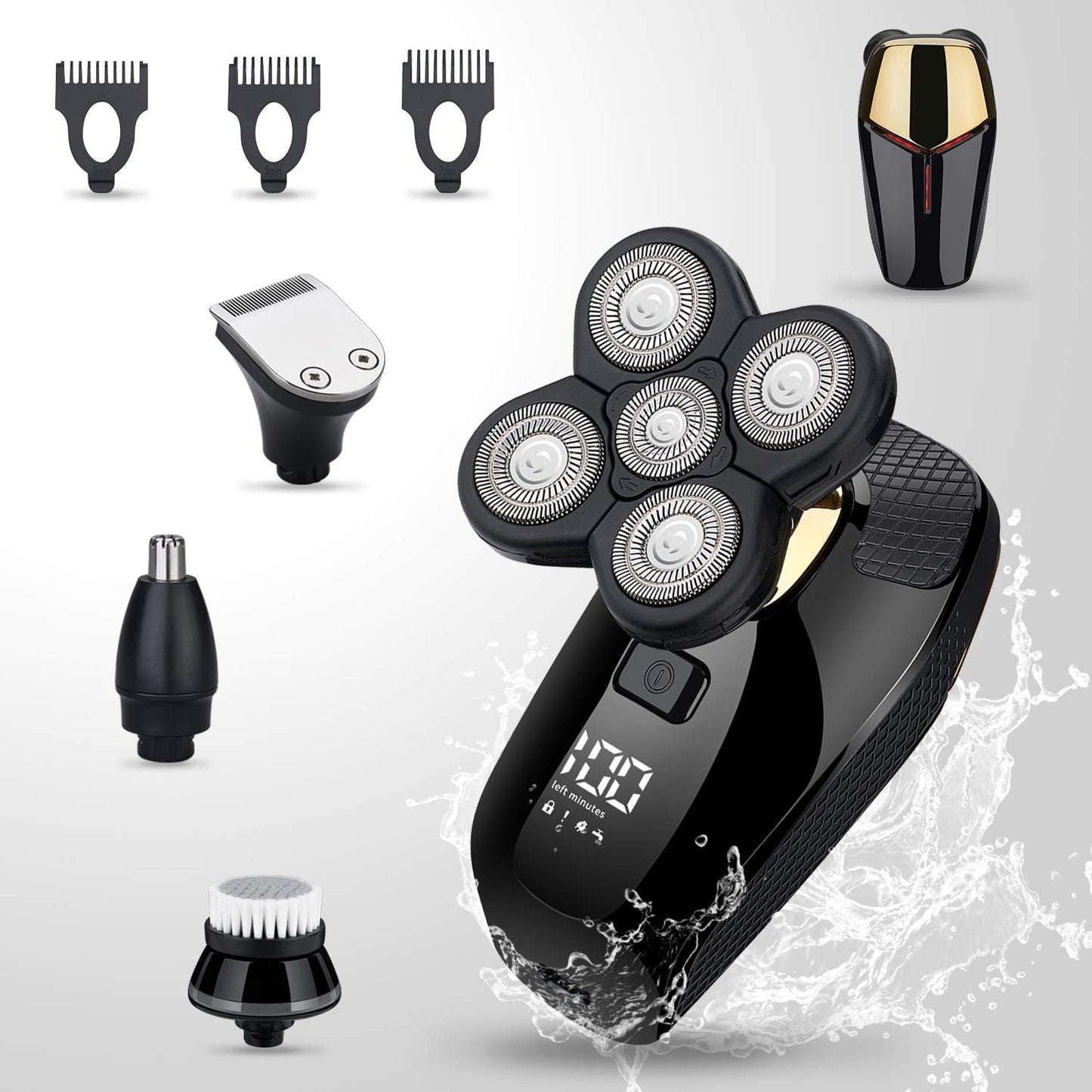HONTEC Juego de afeitadora de cabeza eléctrica 4 en 1, también se adapta a afeitadora de cabeza Freedom Grooming con cortapelos para nariz y oídos, limpieza facial, maquinillas de afeitar inalámbricas, IPX6, impermeable, húmedo y seco