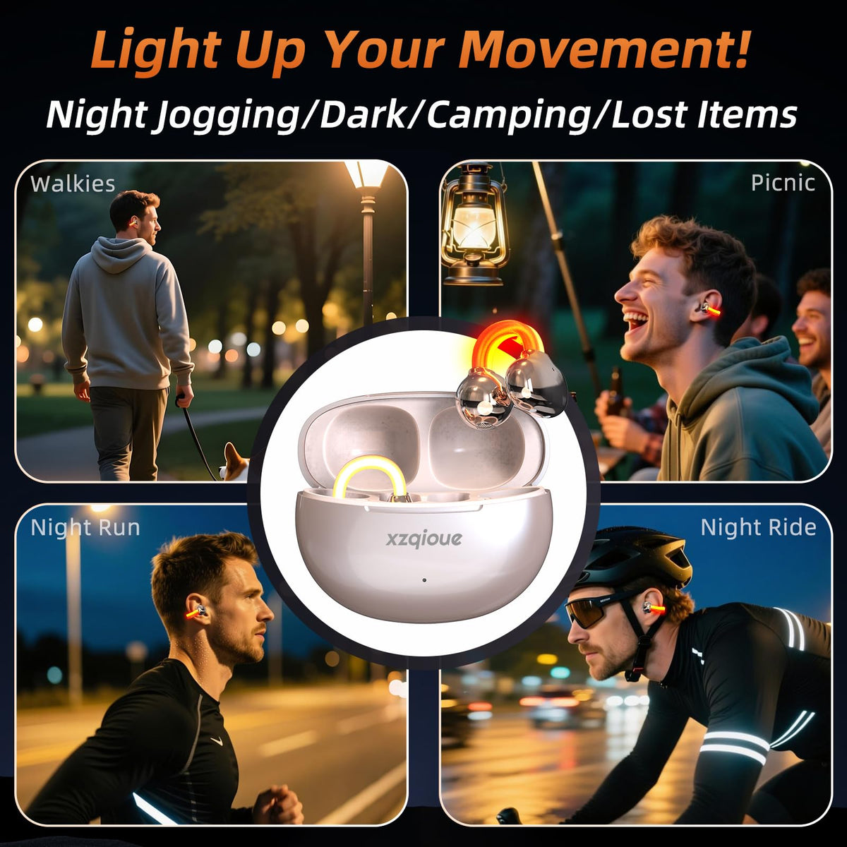 Auriculares Bluetooth xzqioue Brillantes con Clip Negro con Micrófono y 20 Horas de Juego para Deportes Nocturnos y Fiestas