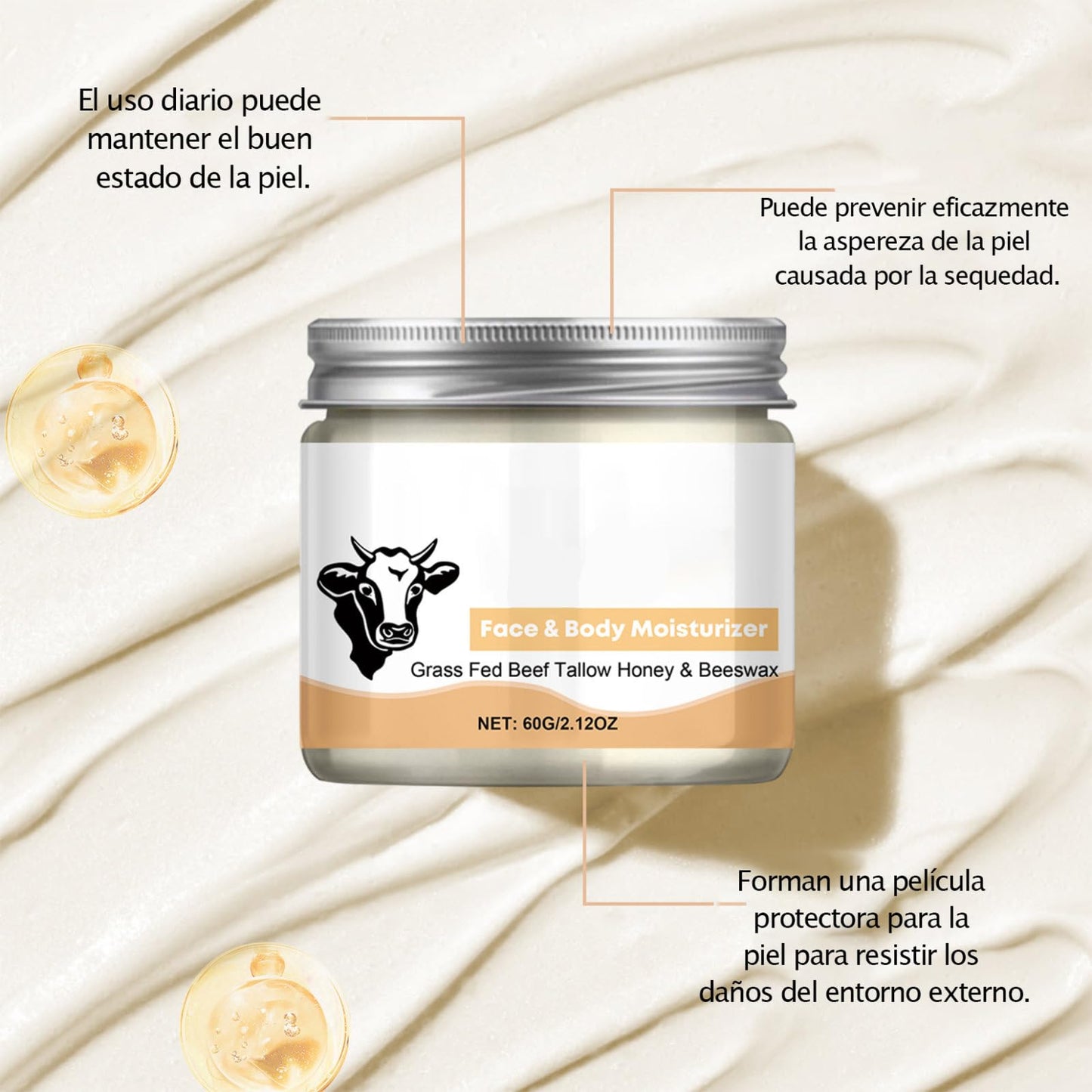 Crema De Cebo De Res Con Balsamo Miel, Beef Tallow Face Cream, Hidratante Multiusos Sebo, Hidratante Corporal, Balsamo Grasa Res (1 PCS)