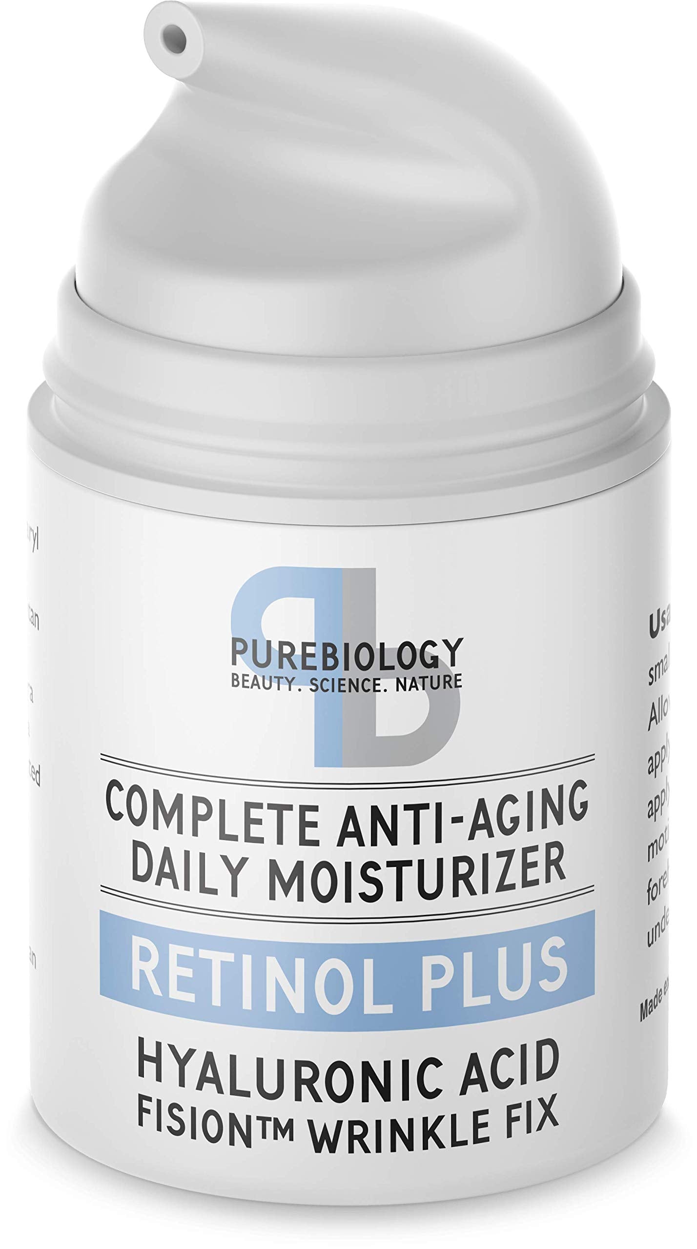 Pure Biology Retinol Moisturizer Cream with Hyaluronic Acid, Vitamins B5, E & Breakthrough Anti Aging, Anti Wrinkle Complex – Face & Eye Skin Care for Men & Women, All Skin Types, 1.7 OZ