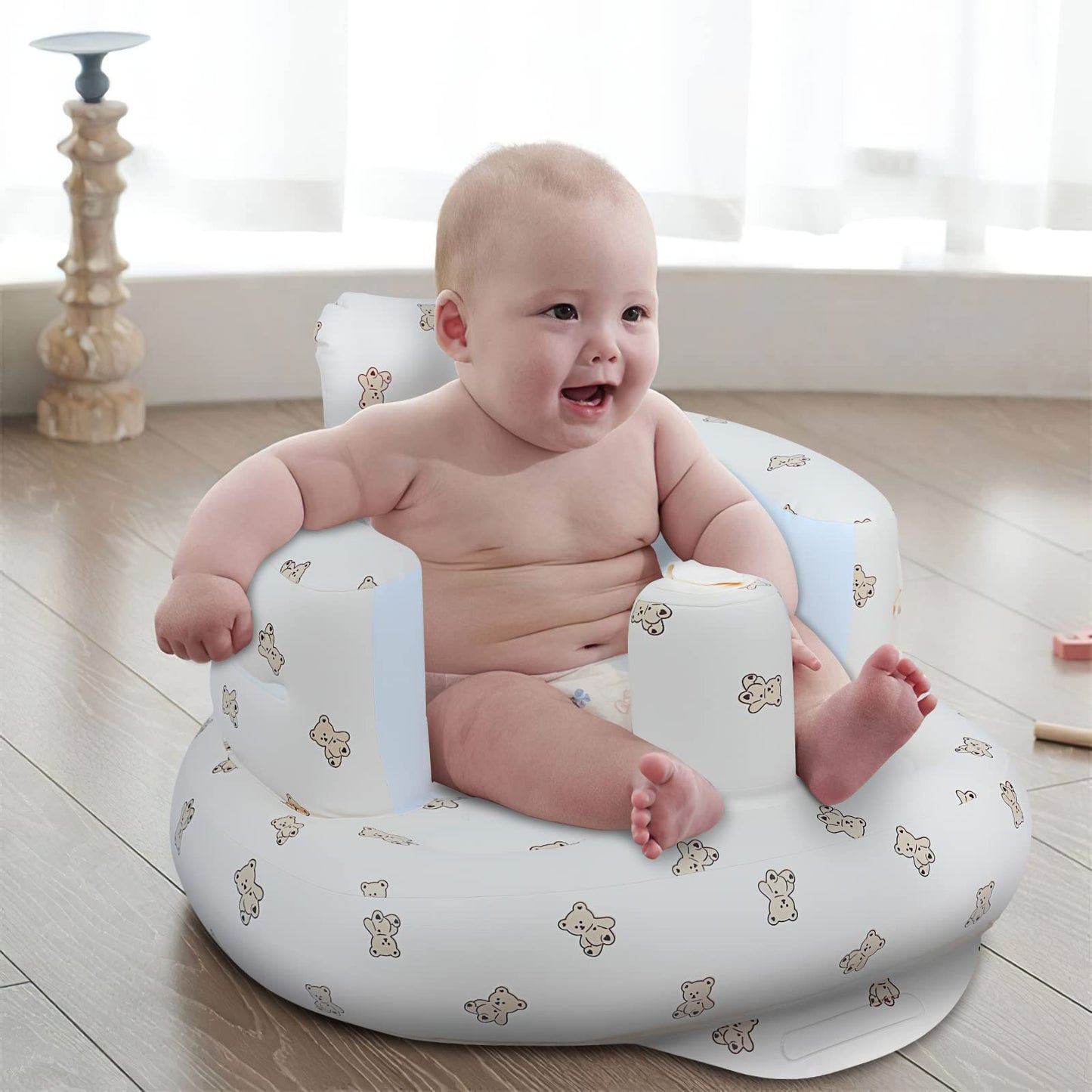EKEPE - Asiento inflable para bebés de 3 meses en adelante, silla de bebé con bomba de aire integrada, oso