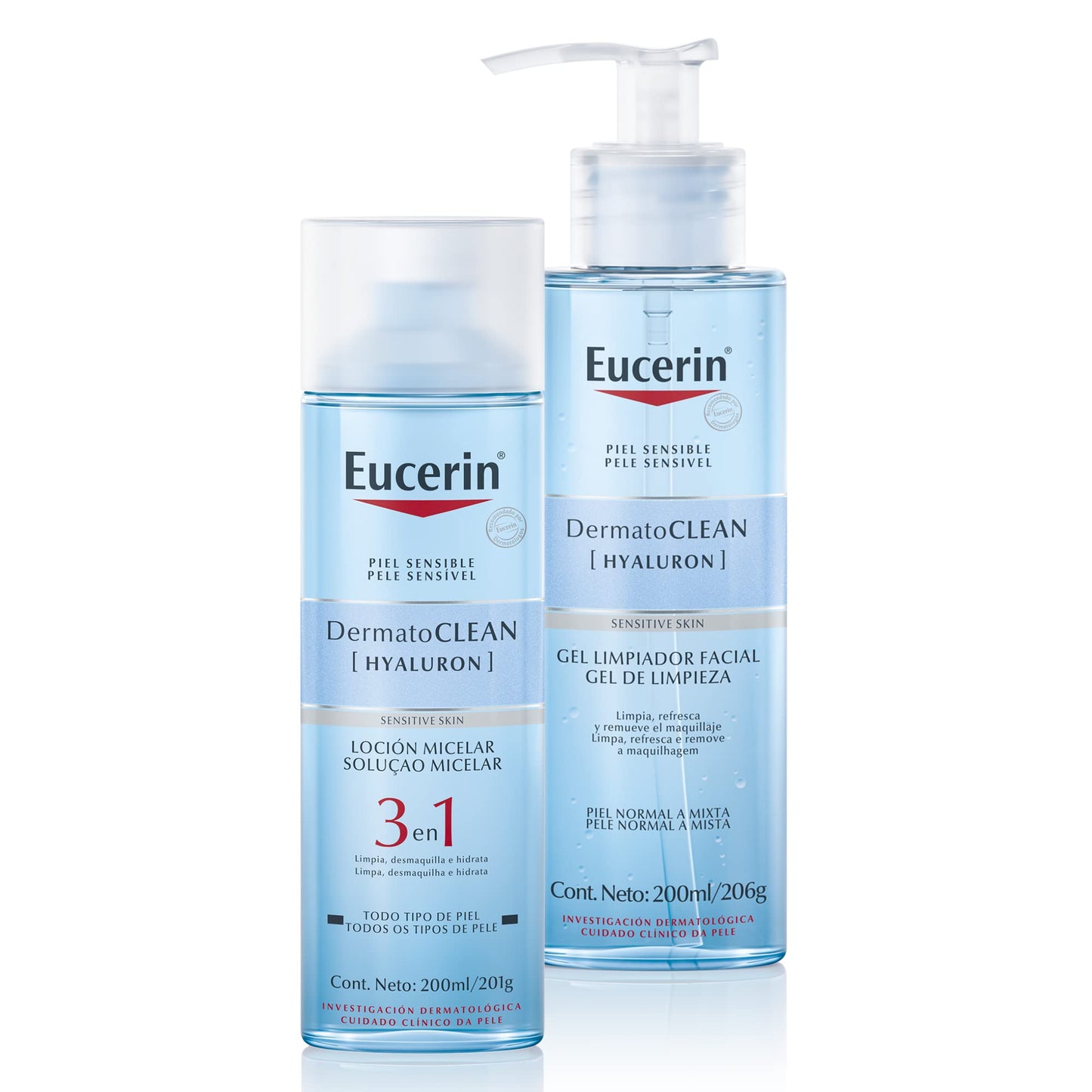 Kit Eucerin Loción Micelar Facial DermatoClean para Todo tipo de piel, 200ml + Gel Limpiador Facial DermatoClean para piel normal a mixta, 200ml