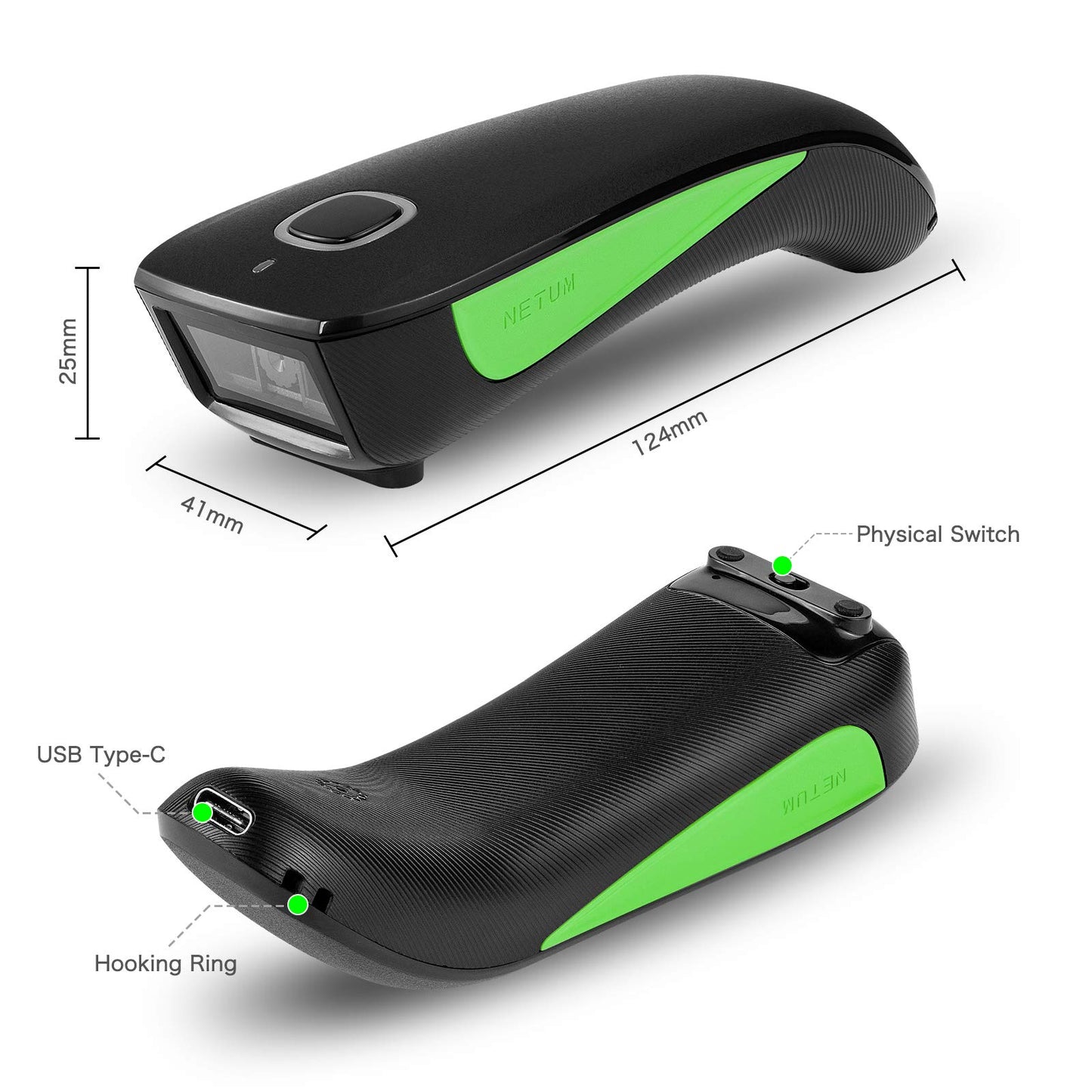NETUM - Mini escáner de código de barras 1D con Bluetooth, 3 en 1, portátil, automático, USB, inalámbrico, CCD, escaneado de código de barras, compatible con escaneado de visualización, para tabletas,